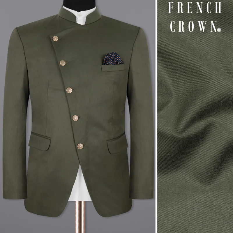 Millbrook Green Cross Placket Bandhgala/Mandarin Premium Cotton Blazer sold by French Crown