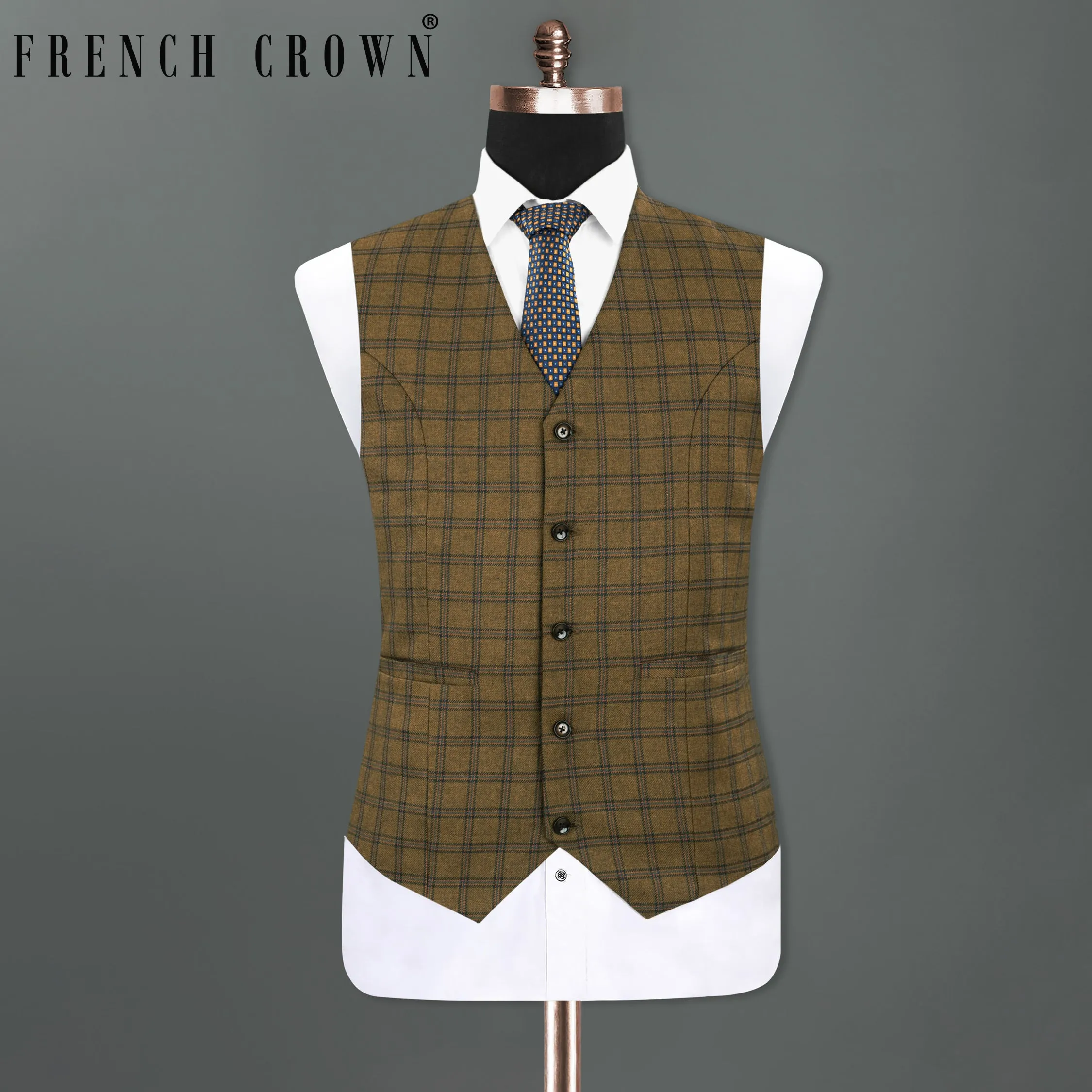 Milbrook Brown Plaid Wool Rich Waistcoat sold by French Crown