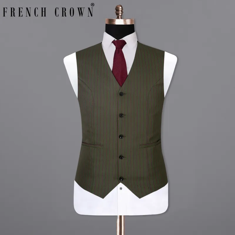 Kelp Green and Mulberry Pink Striped Woolrich Waistcoat sold by French Crown