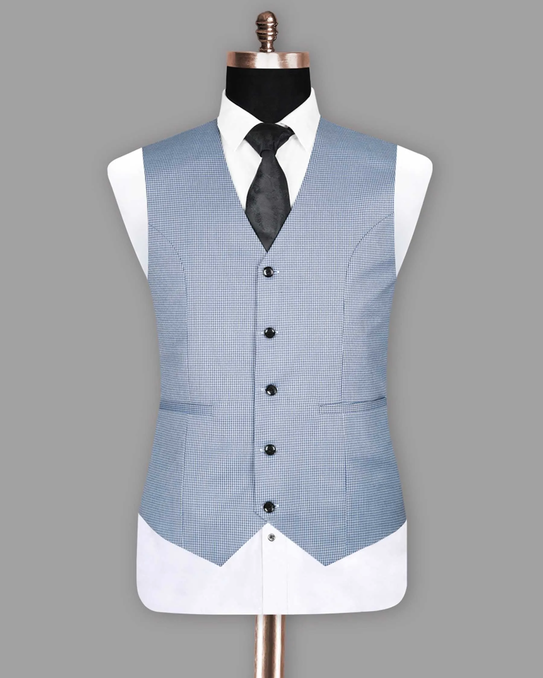 Sky Micro Textured Wool Blend Waistcoat sold by French Crown product image thumbnail 4