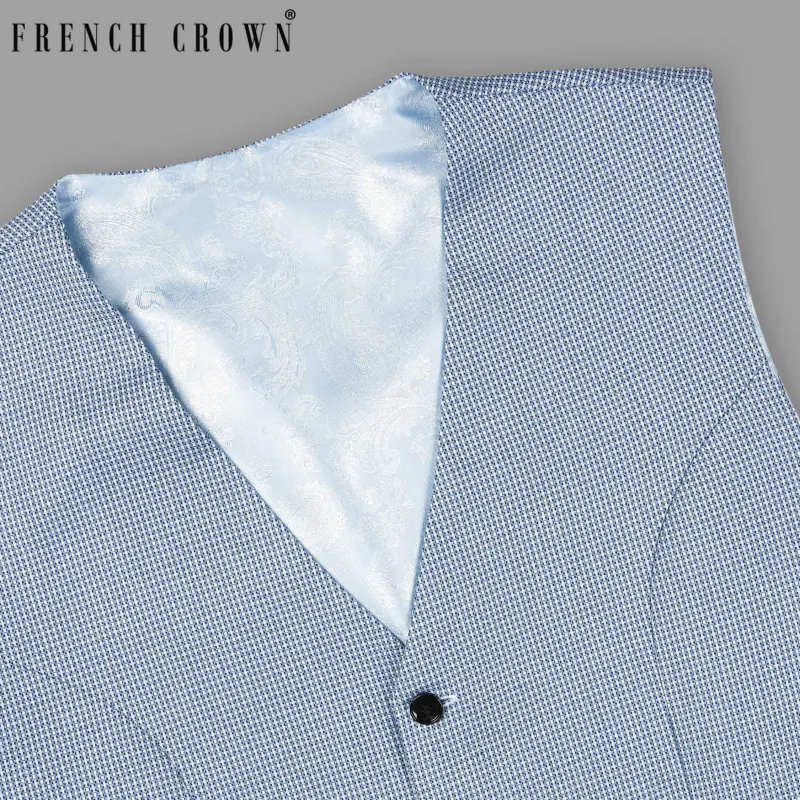 Sky Micro Textured Wool Blend Waistcoat sold by French Crown