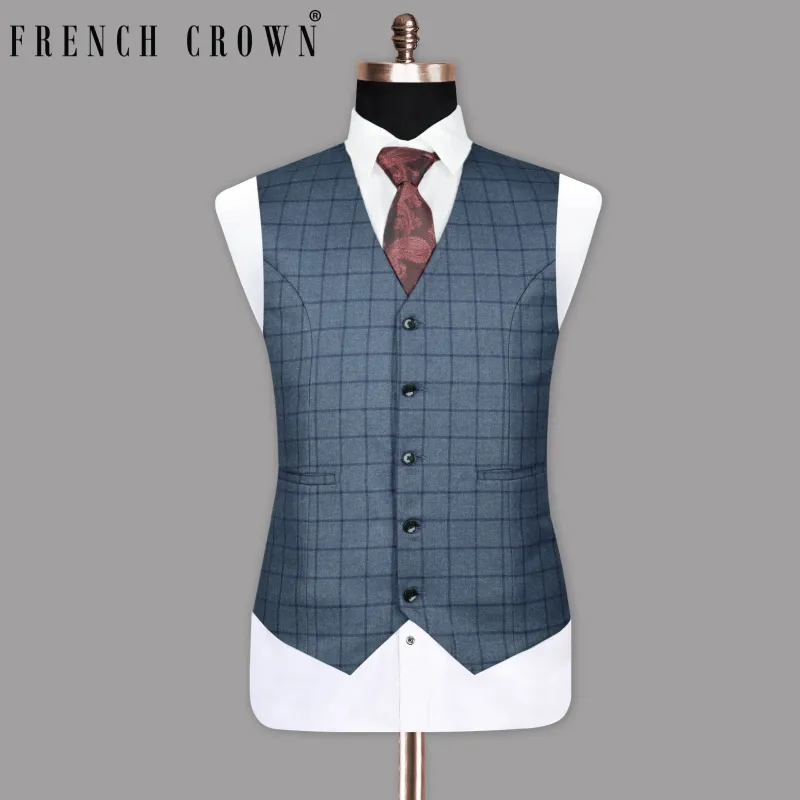 River Bed  Blue windowpane Waistcoat sold by French Crown