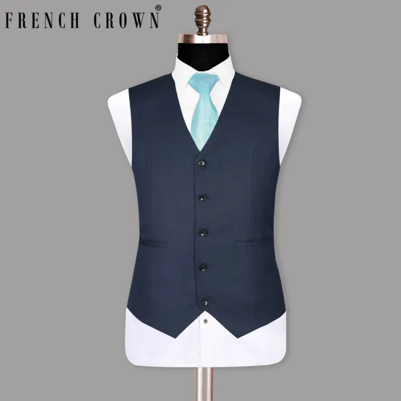 Blue Subtle Textured Wool Rich Waistcoat sold by French Crown