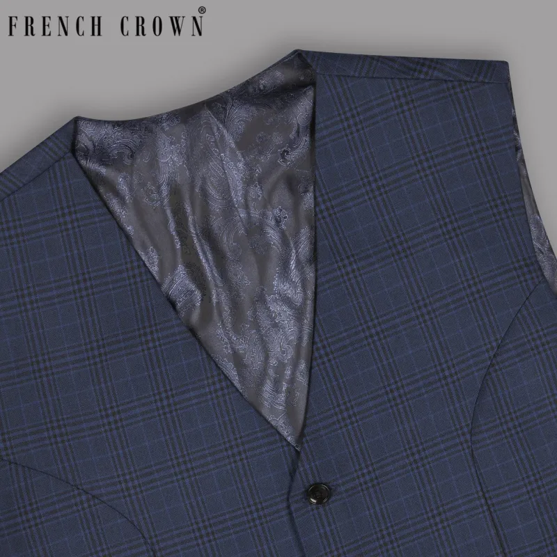 Blue Plaid Wool Blend Waistcoat sold by French Crown