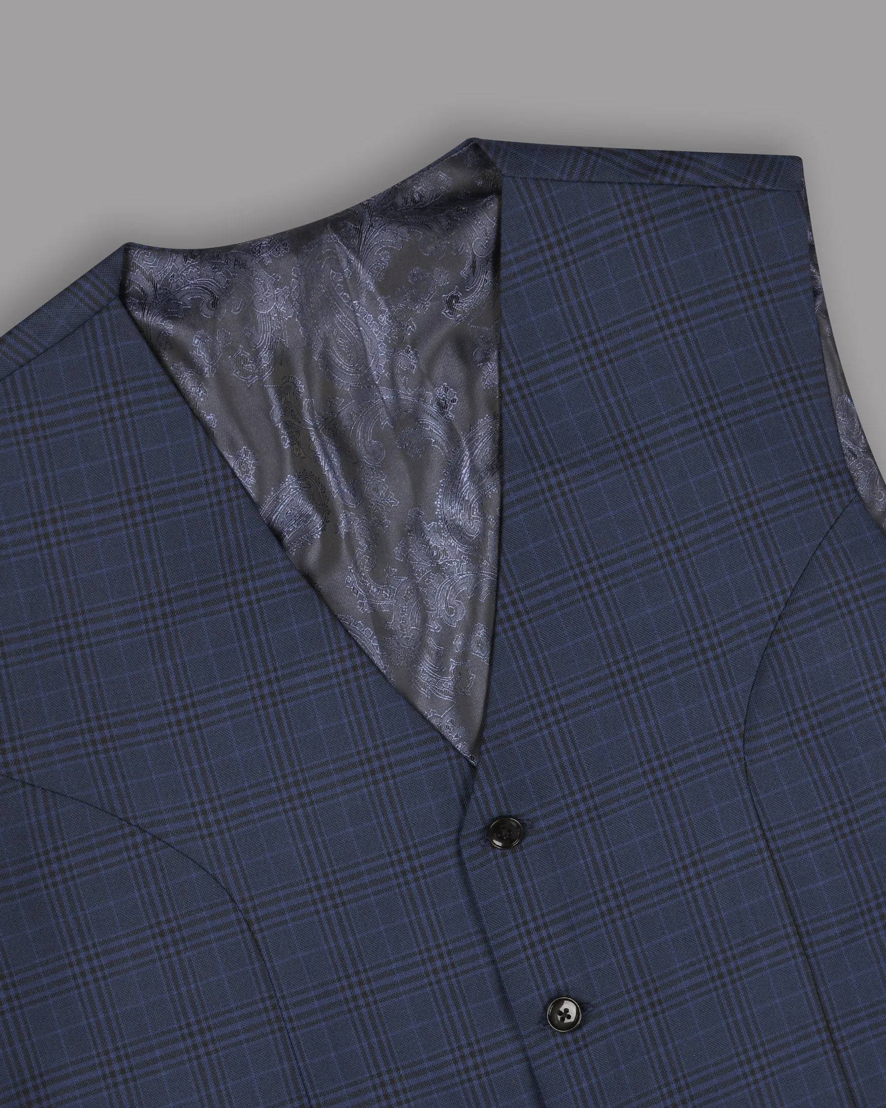 Blue Plaid Wool Blend Waistcoat sold by French Crown product image thumbnail 2