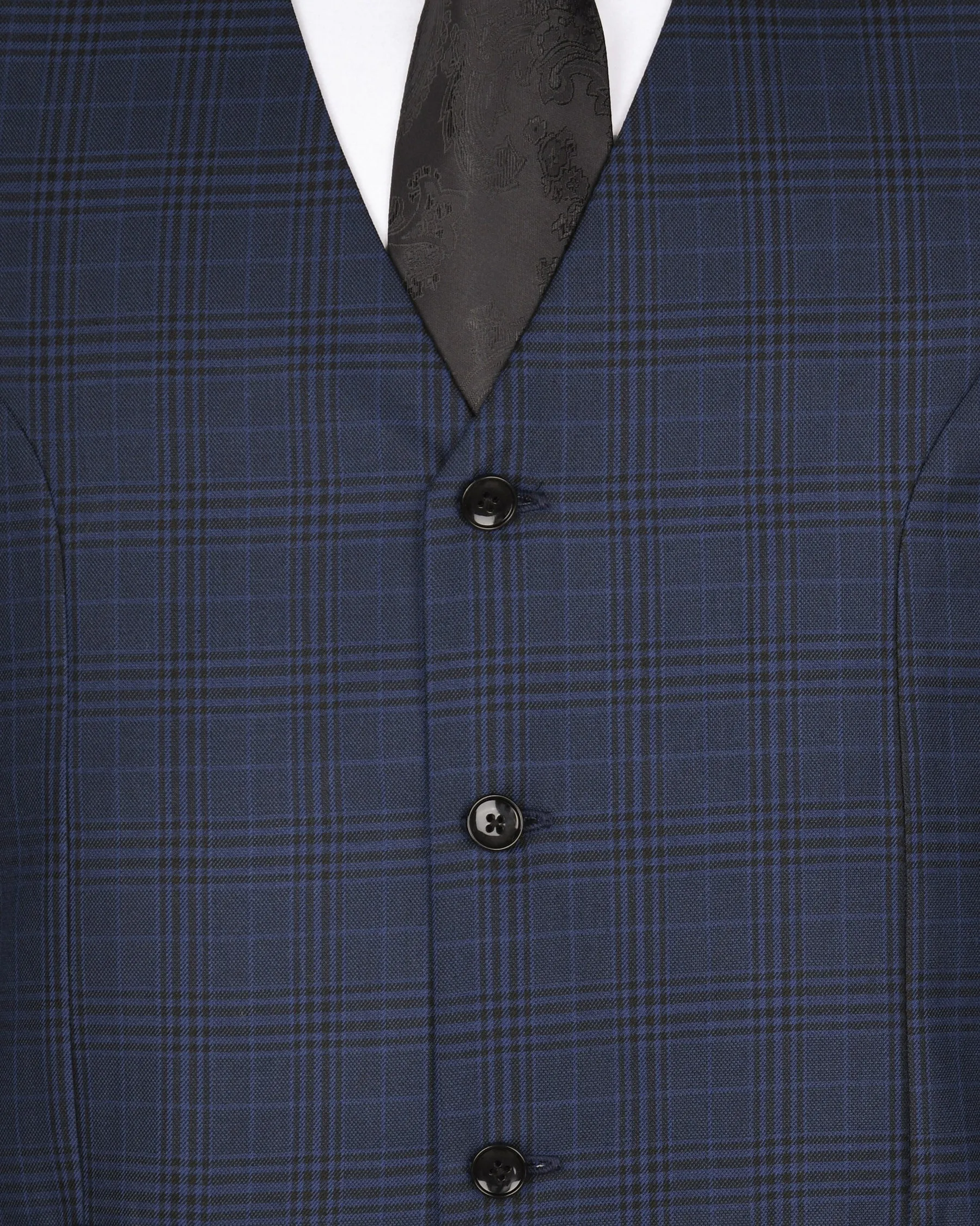Blue Plaid Wool Blend Waistcoat sold by French Crown product image thumbnail 5