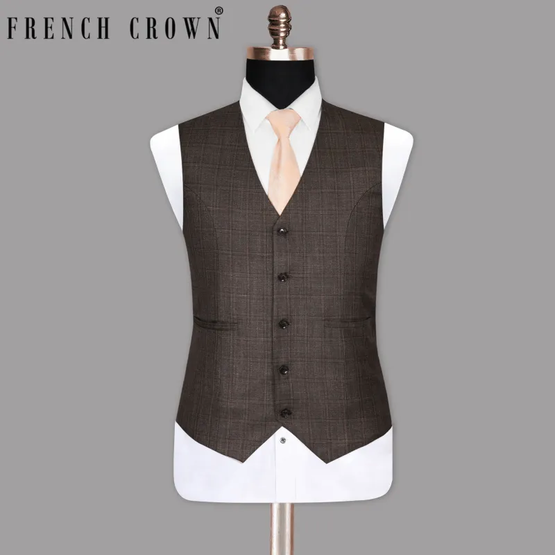 Merlin Brown Subtle Windowpane Waistcoat sold by French Crown