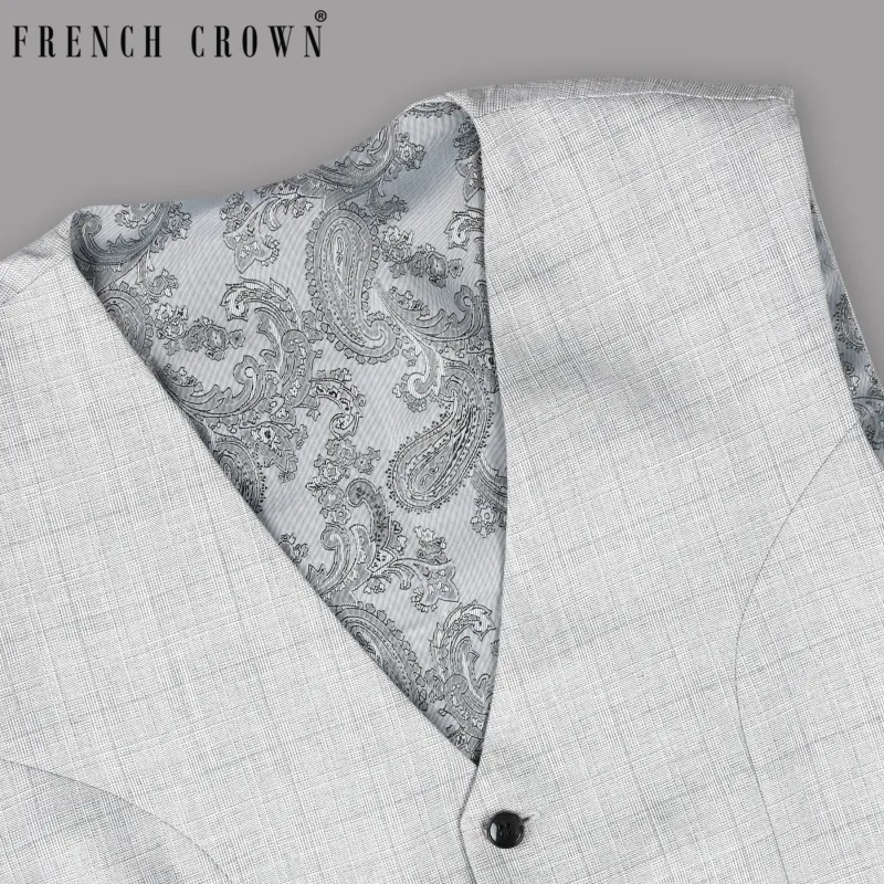Light Grey Subtle Plaid Wool Blend Waistcoat sold by French Crown