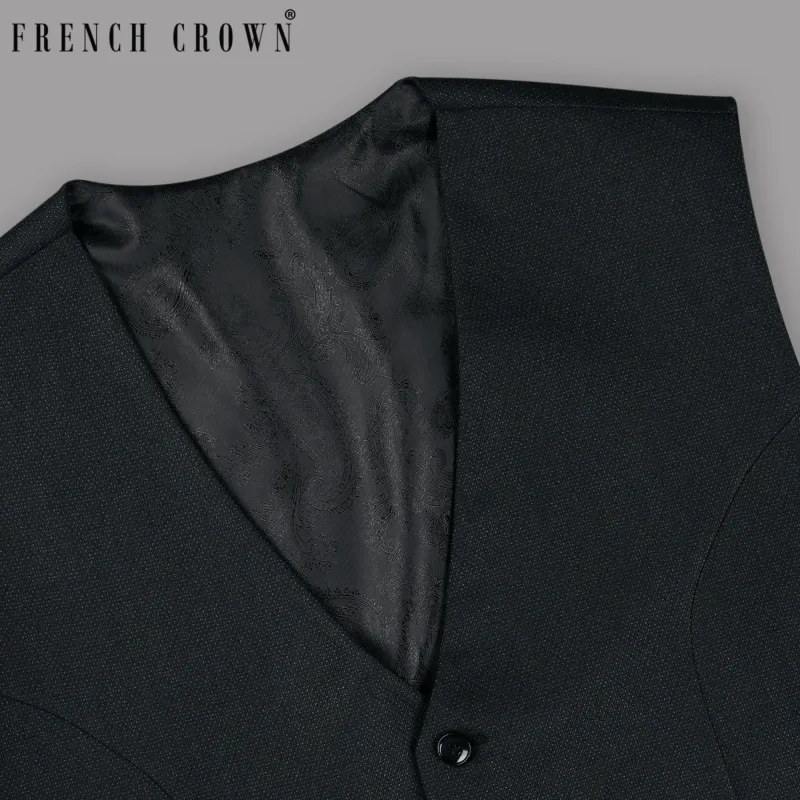 Jade Black with Subtle Navy Dots Wool Rich Waistcoat sold by French Crown