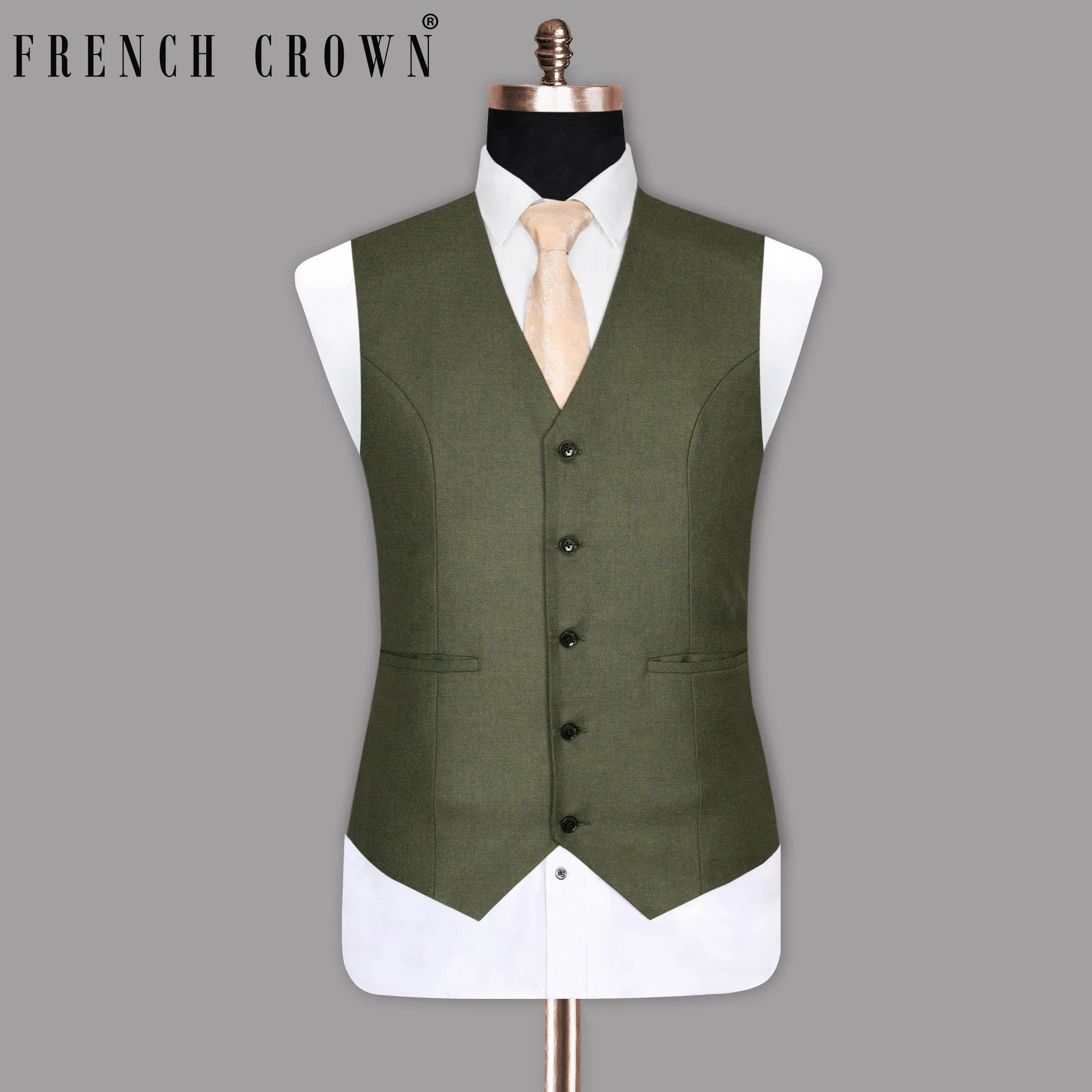 Fuscous Green Textured Waistcoat sold by French Crown