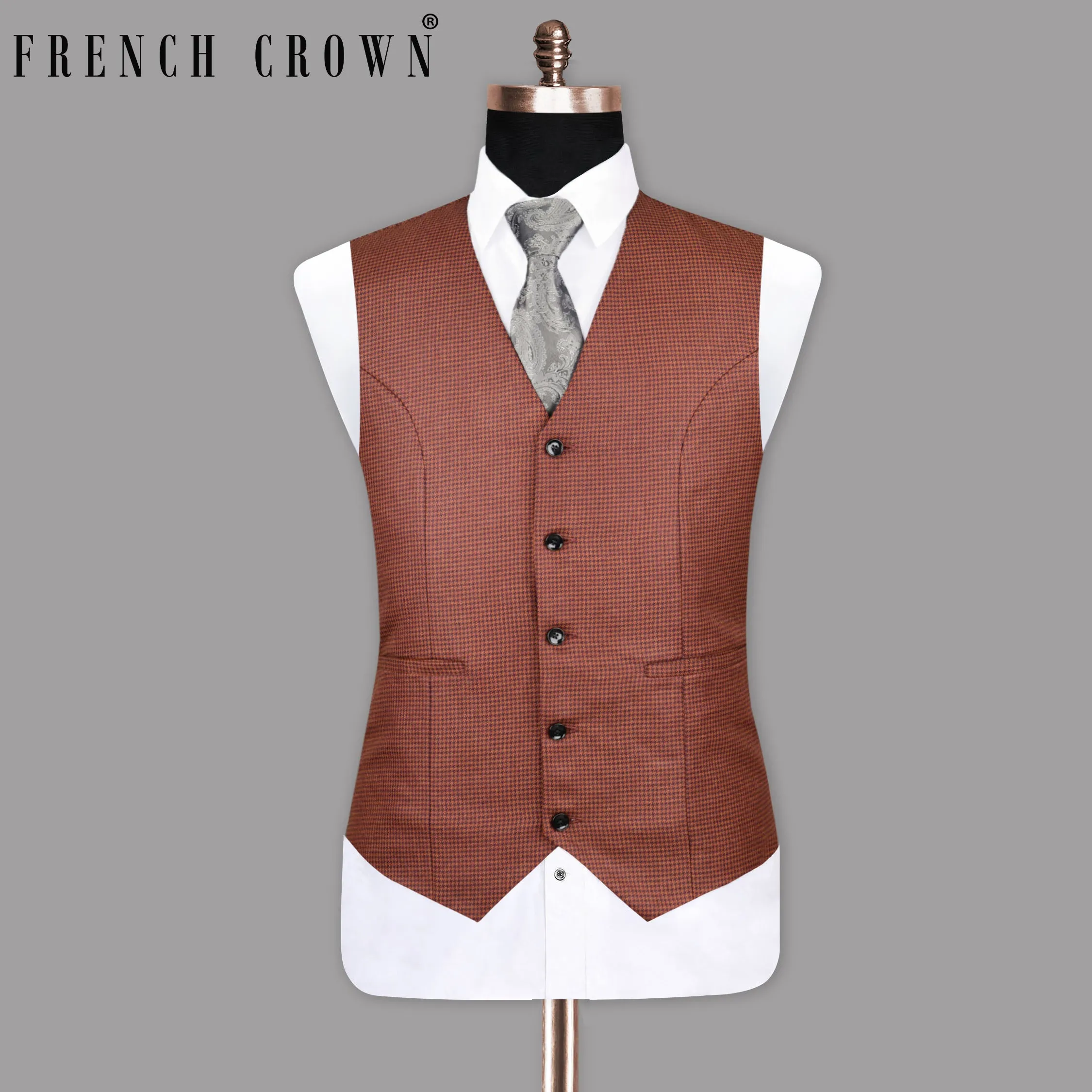 Flame Pea with Purple Houndstooth Textured Waistcoat sold by French Crown