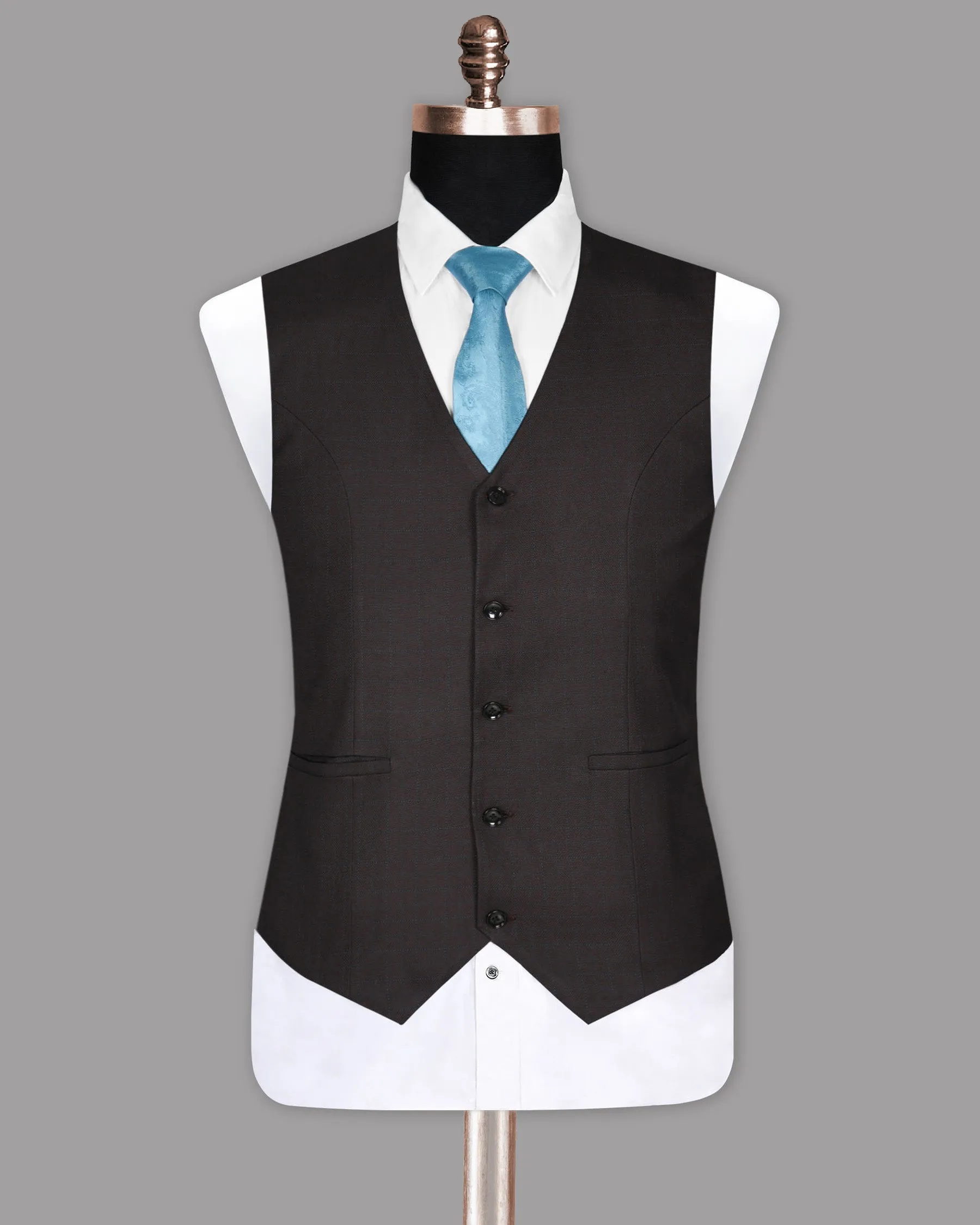 Coffee Brown Subtle Windowpane Waistcoat sold by French Crown product image thumbnail 2