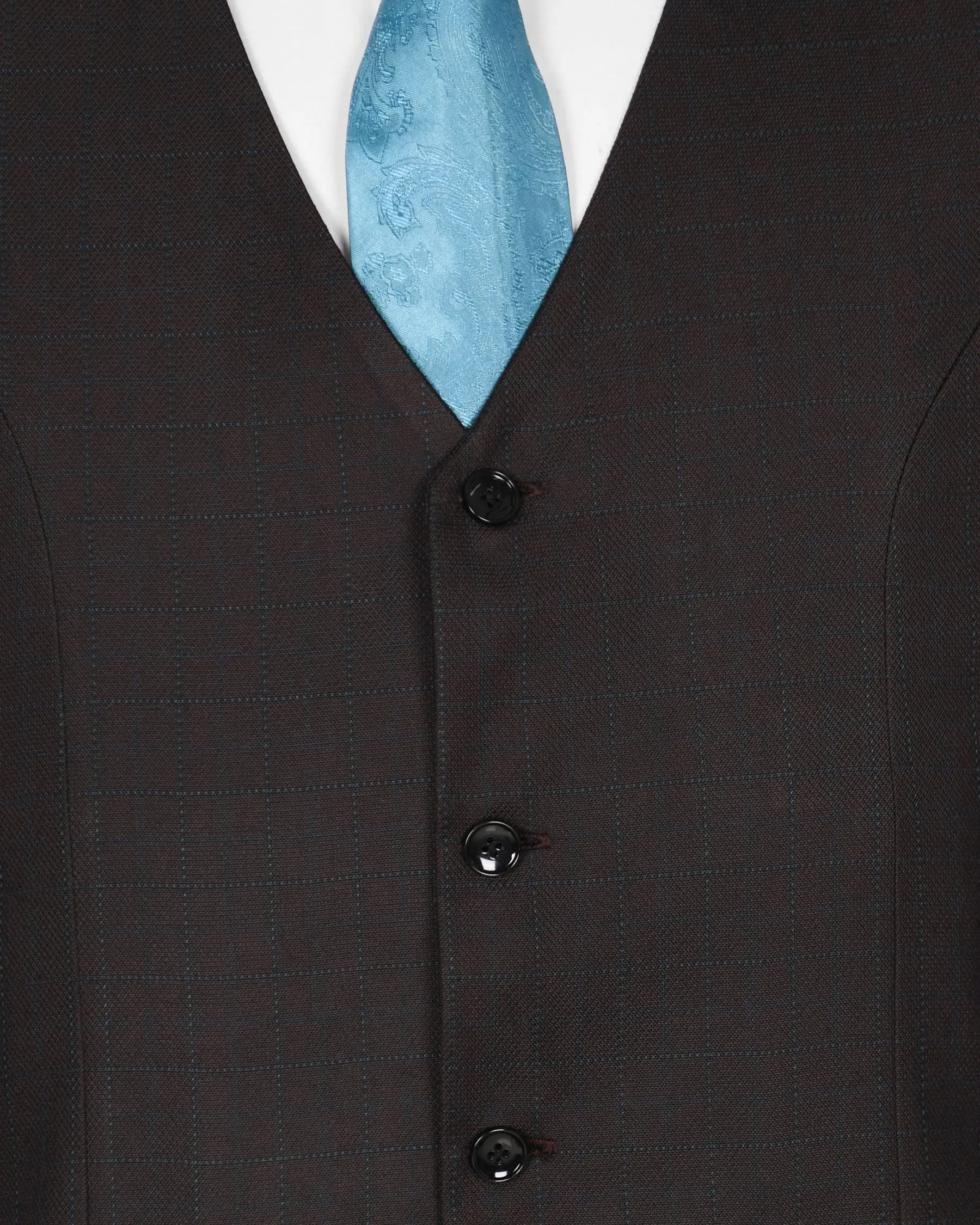 Coffee Brown Subtle Windowpane Waistcoat sold by French Crown product image thumbnail 5