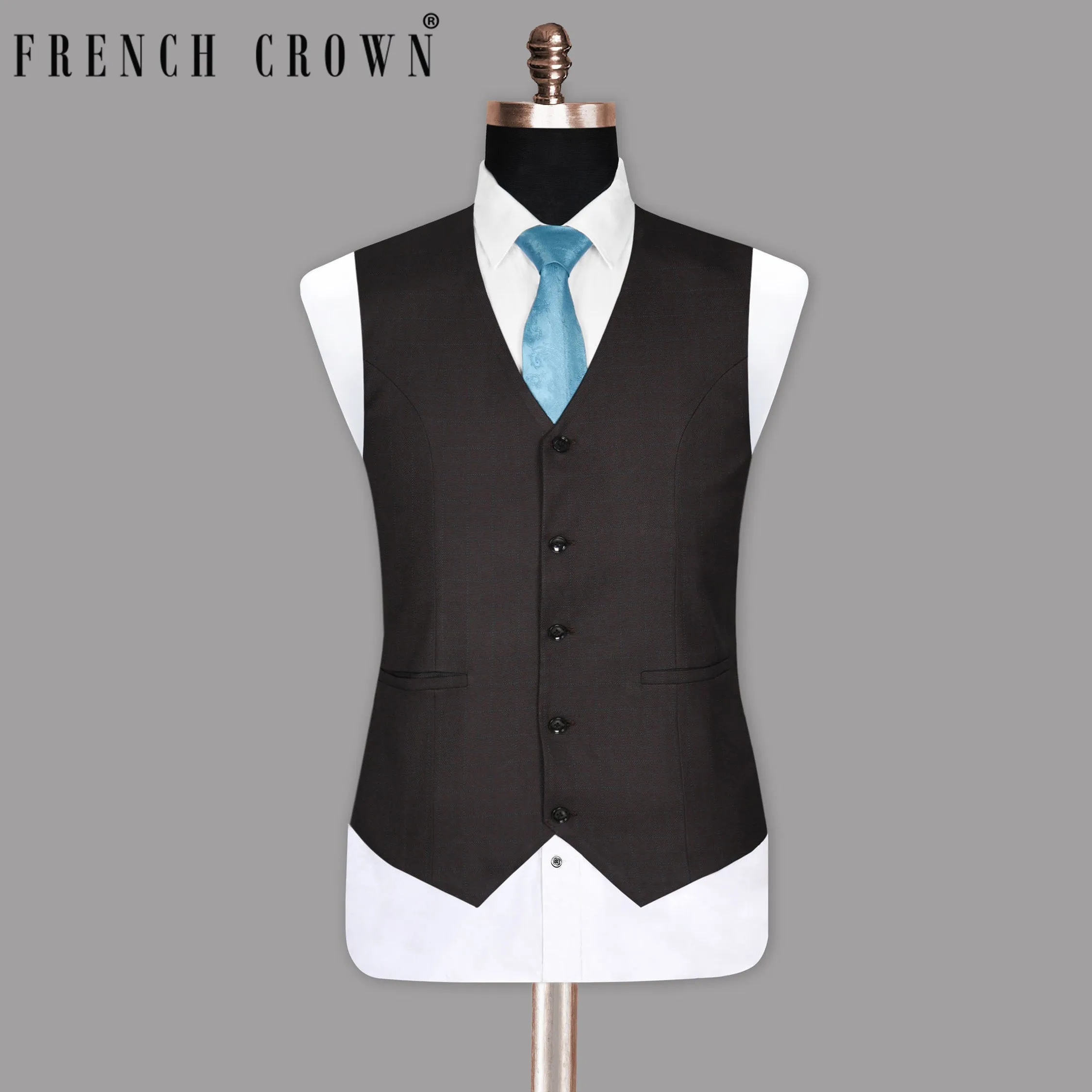 Coffee Brown Subtle Windowpane Waistcoat sold by French Crown