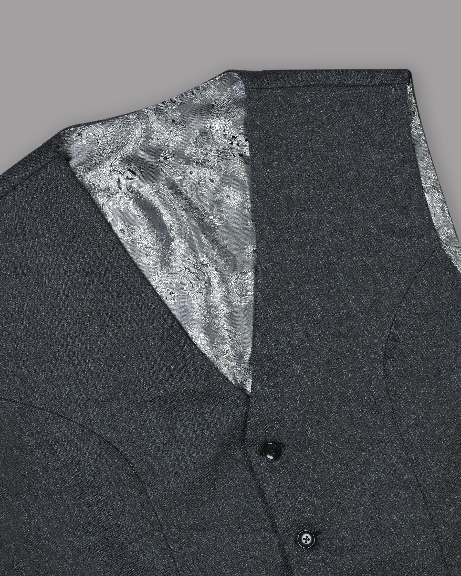 Charcoal Wool-Silk blend Waistcoat sold by French Crown product image thumbnail 4