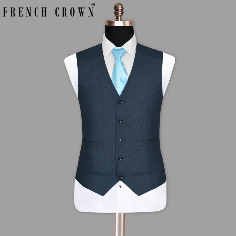 Bunting Blue with Black Textured Waistcoat sold by French Crown