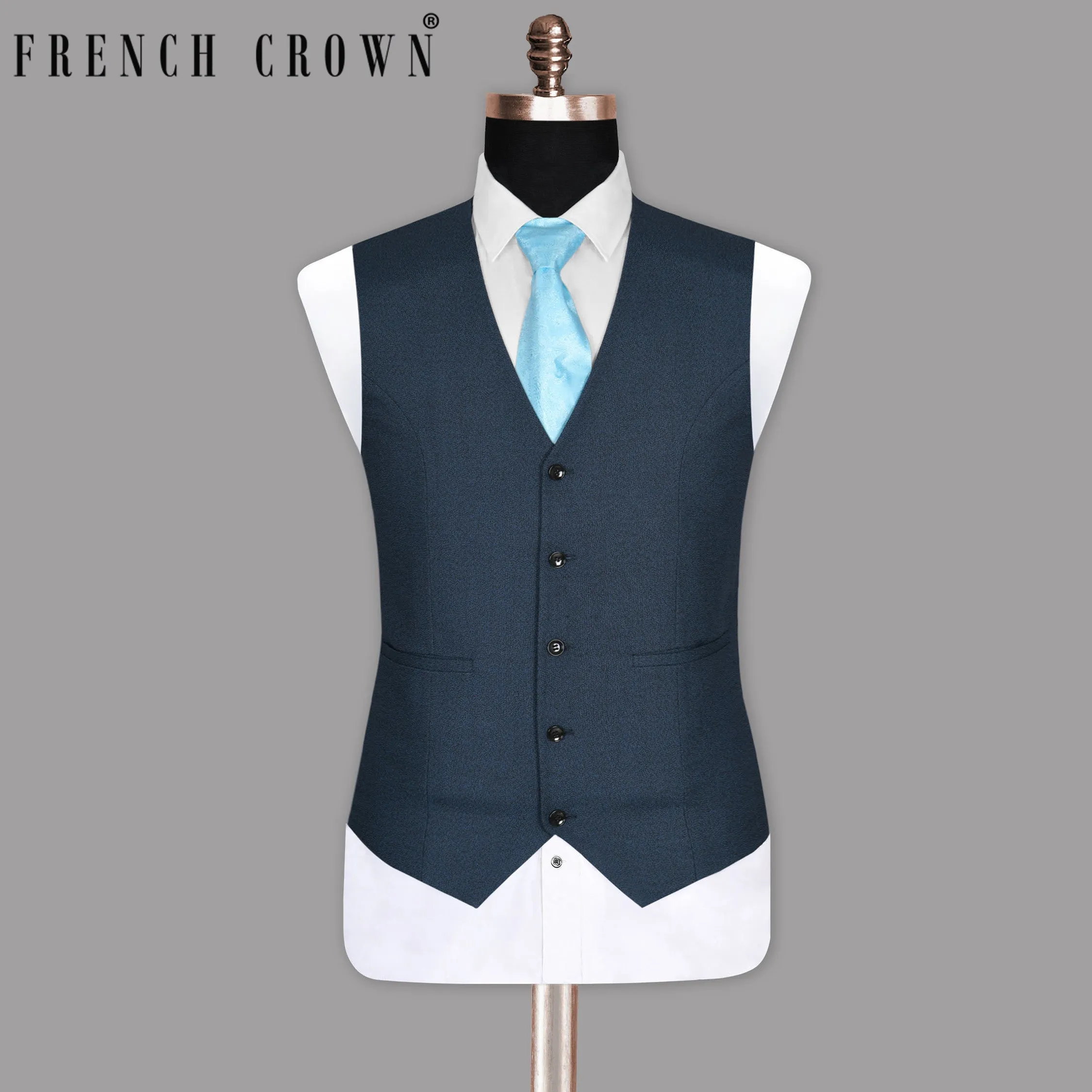 Bunting Blue with Black Textured Waistcoat sold by French Crown