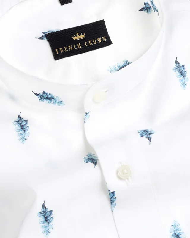 Bright White Feather Print Super Soft Giza Cotton SHIRT sold by French Crown