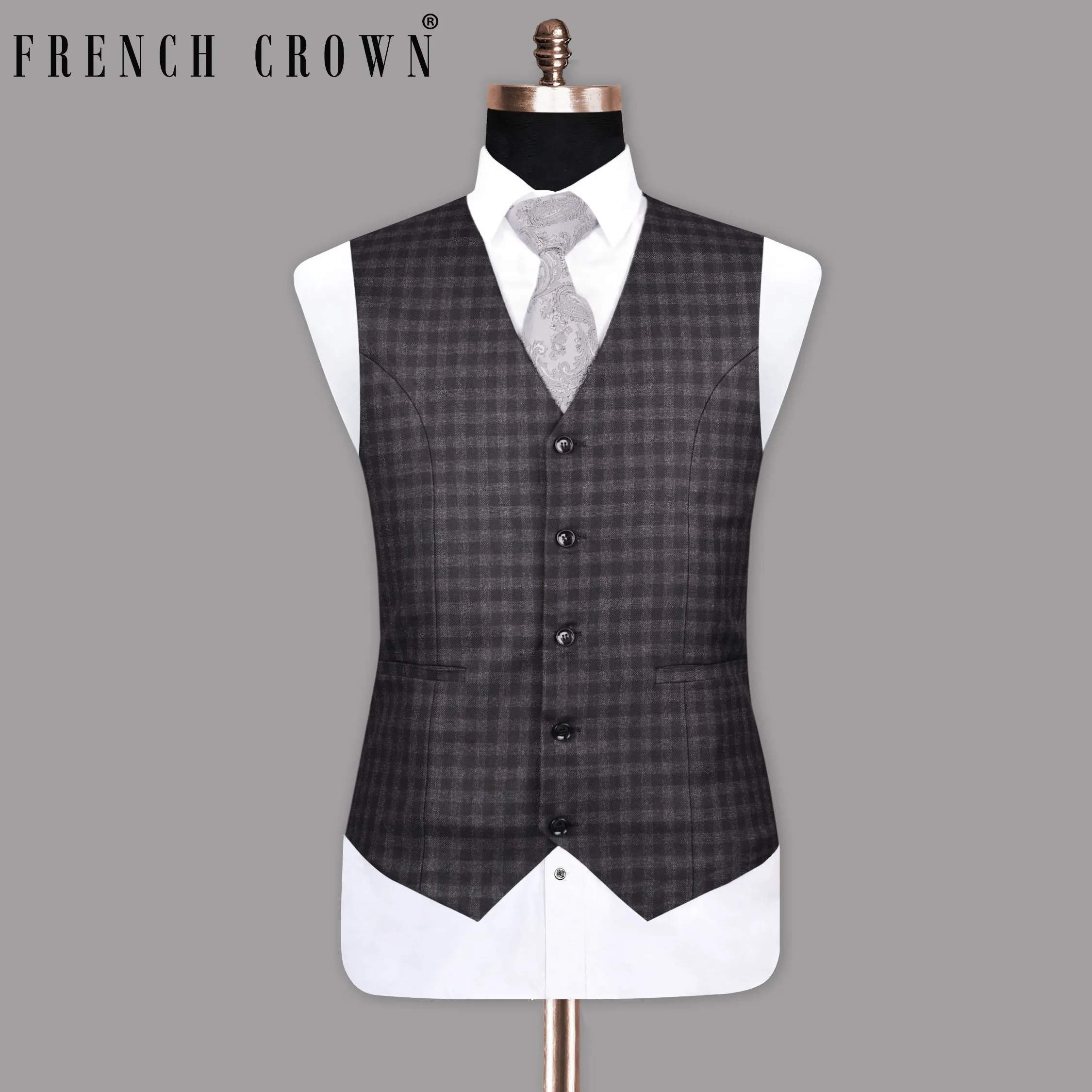 Abbey grey Tonal checked Waistcoat sold by French Crown