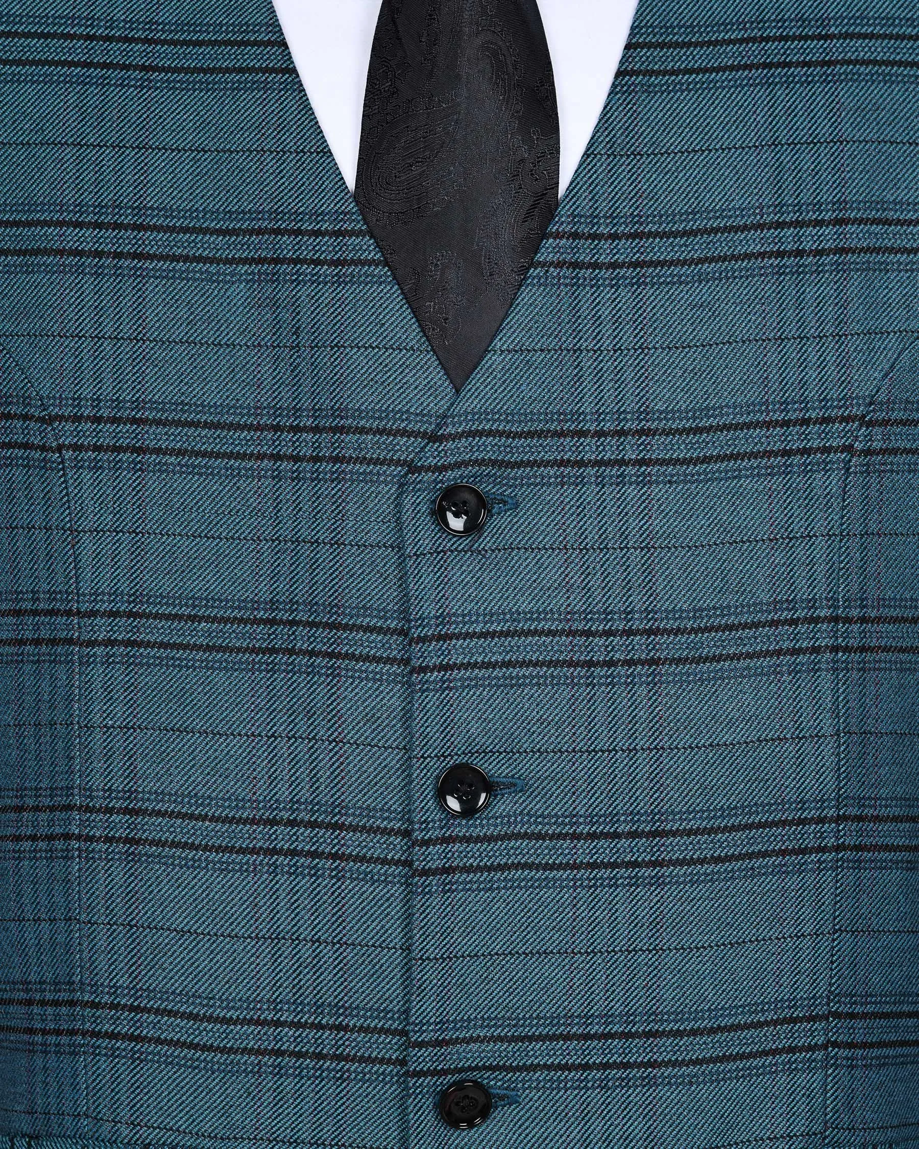 Steel Blue Plaid Twill Wool Blend Waistcoat sold by French Crown product image thumbnail 4