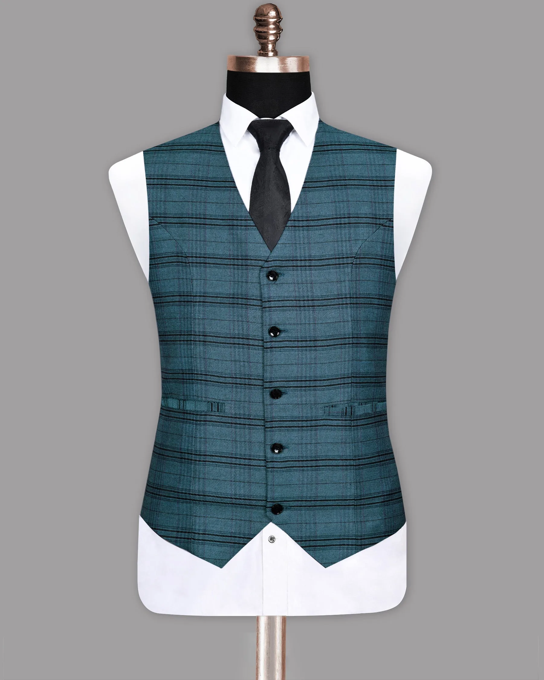 Steel Blue Plaid Twill Wool Blend Waistcoat sold by French Crown product image thumbnail 2