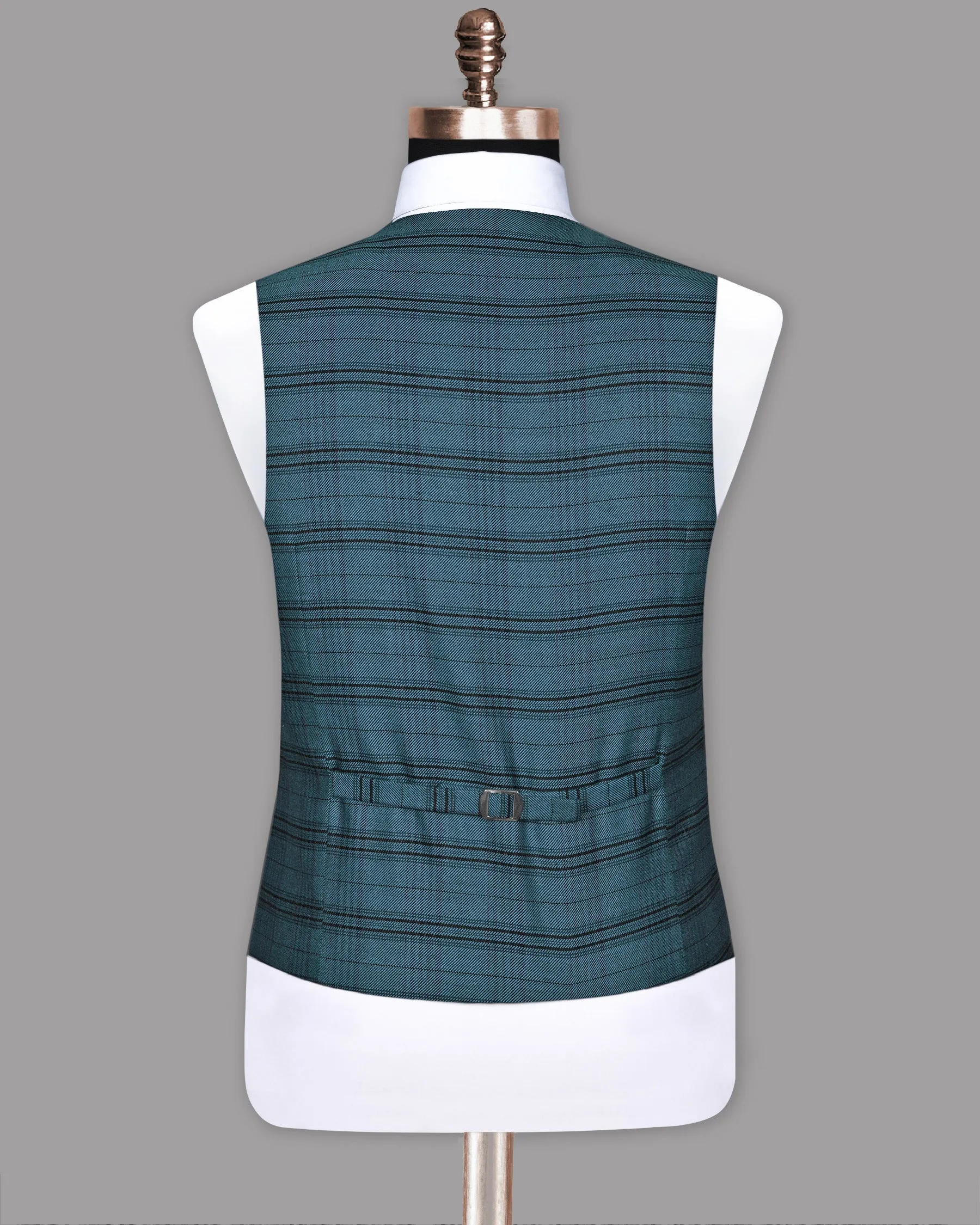 Steel Blue Plaid Twill Wool Blend Waistcoat sold by French Crown product image thumbnail 5