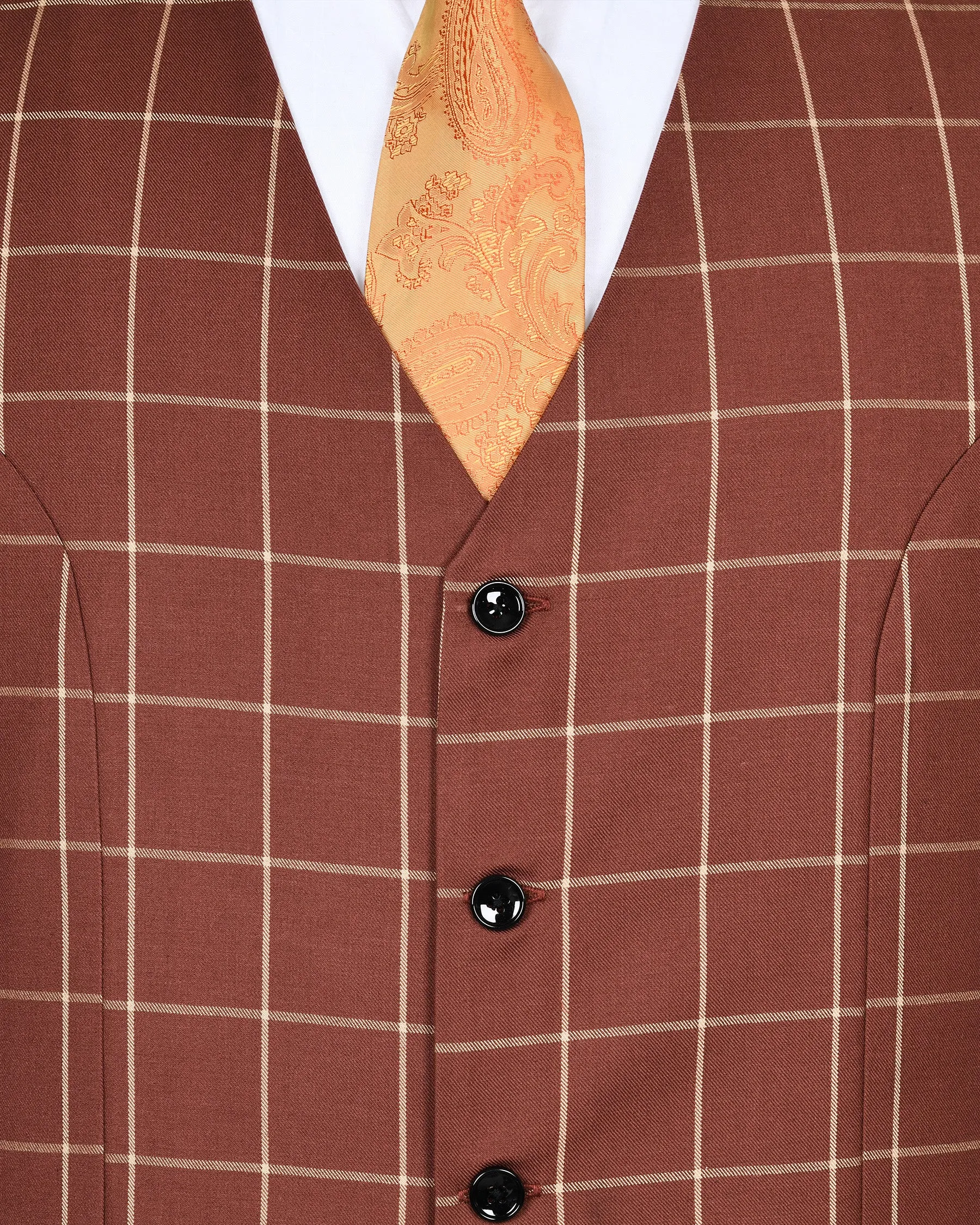 Rust Windowpane Wool Blend Waistcoat sold by French Crown product image thumbnail 4