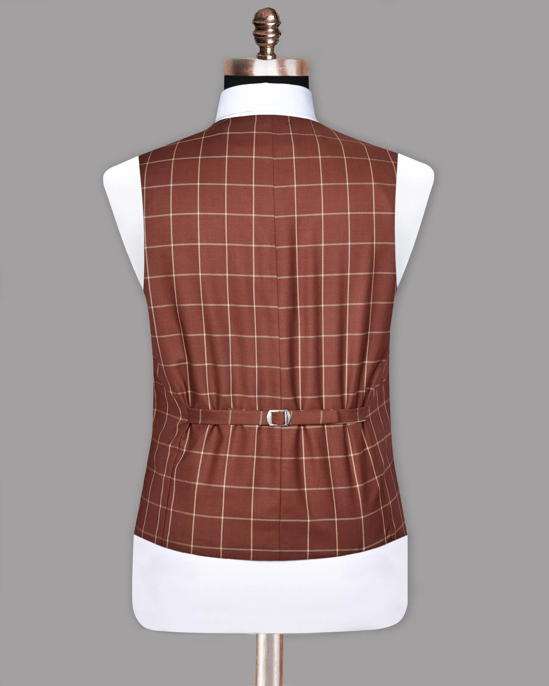 Rust Windowpane Wool Blend Waistcoat sold by French Crown product image thumbnail 5