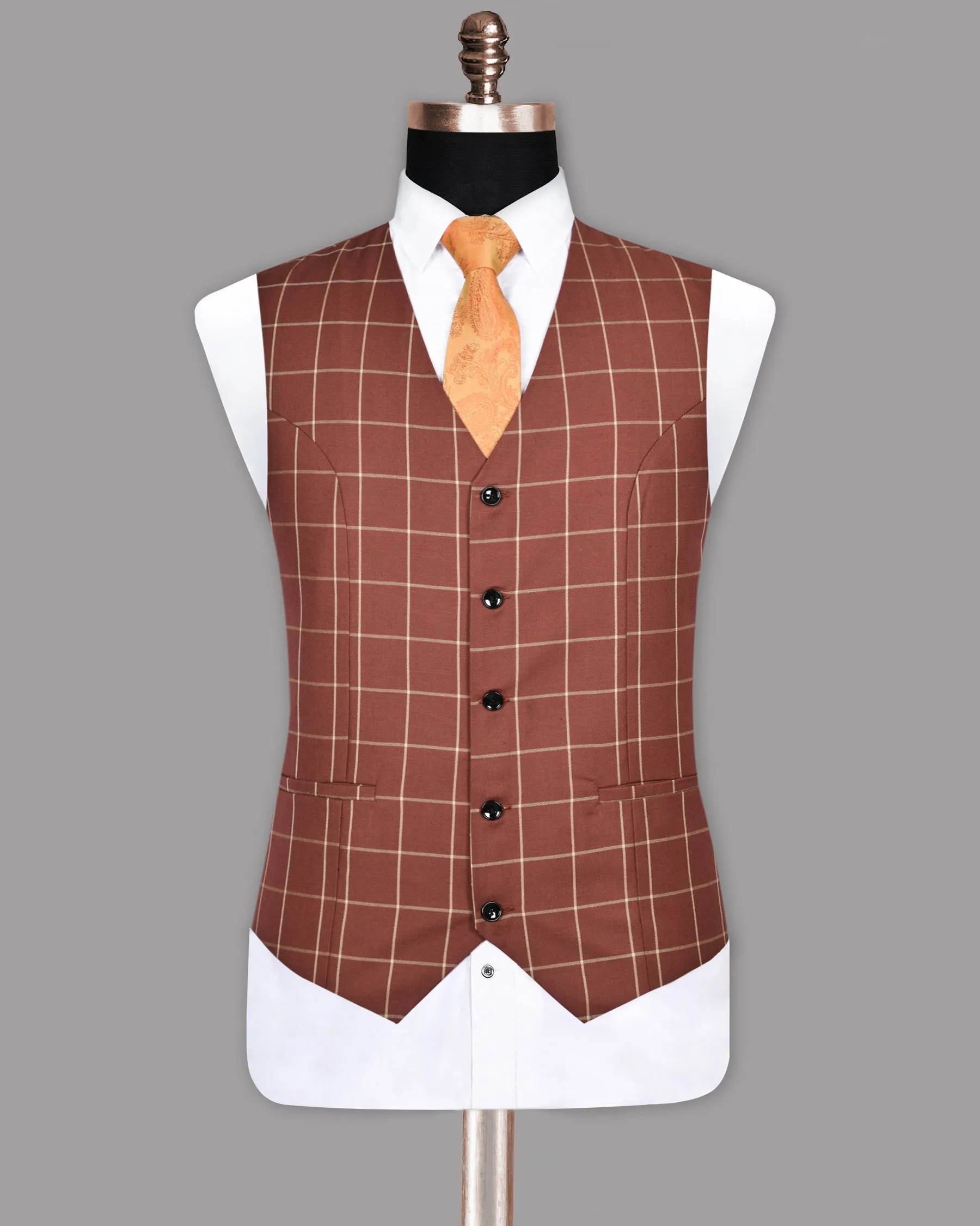 Rust Windowpane Wool Blend Waistcoat sold by French Crown product image thumbnail 2