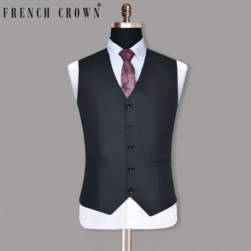 Navy Subtle Textured Wool Blend Waistcoat made by French Crown