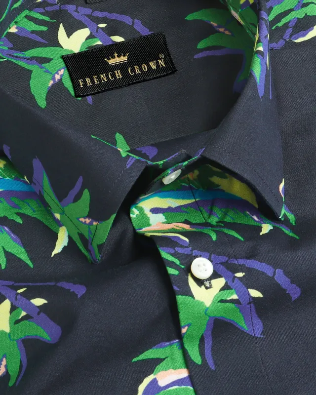 Jade Black with Green Coconut Tree Printed Premium Cotton Shirt sold by French Crown