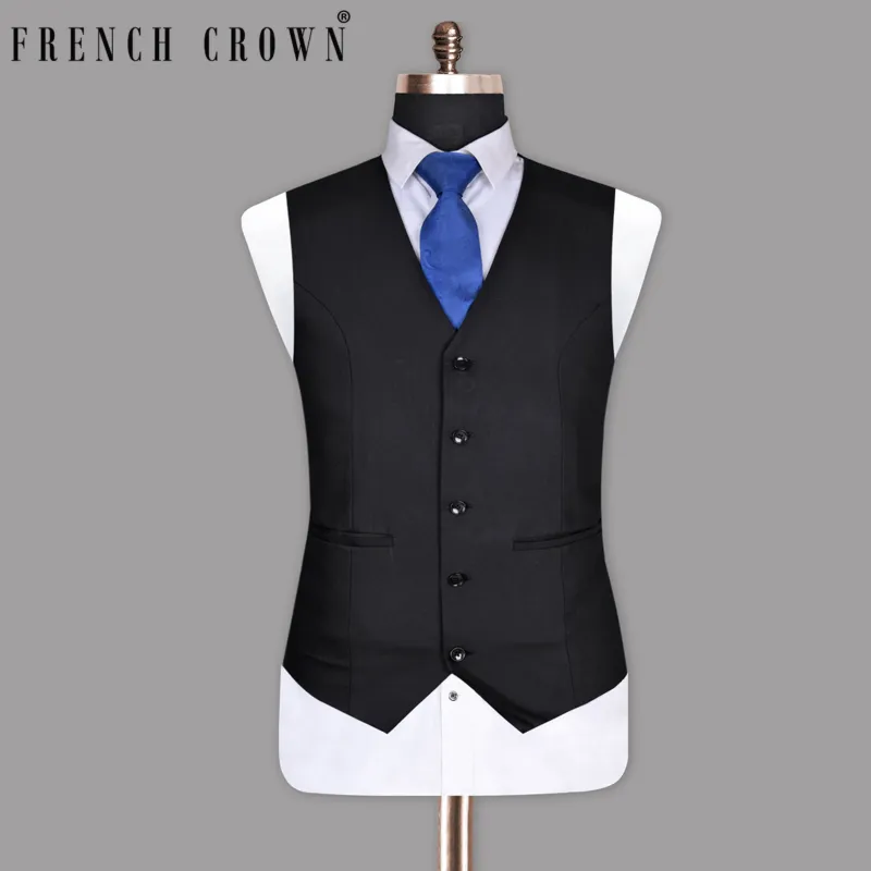 Jade Black Subtle Dobby Wool Rich  Waistcoat sold by French Crown