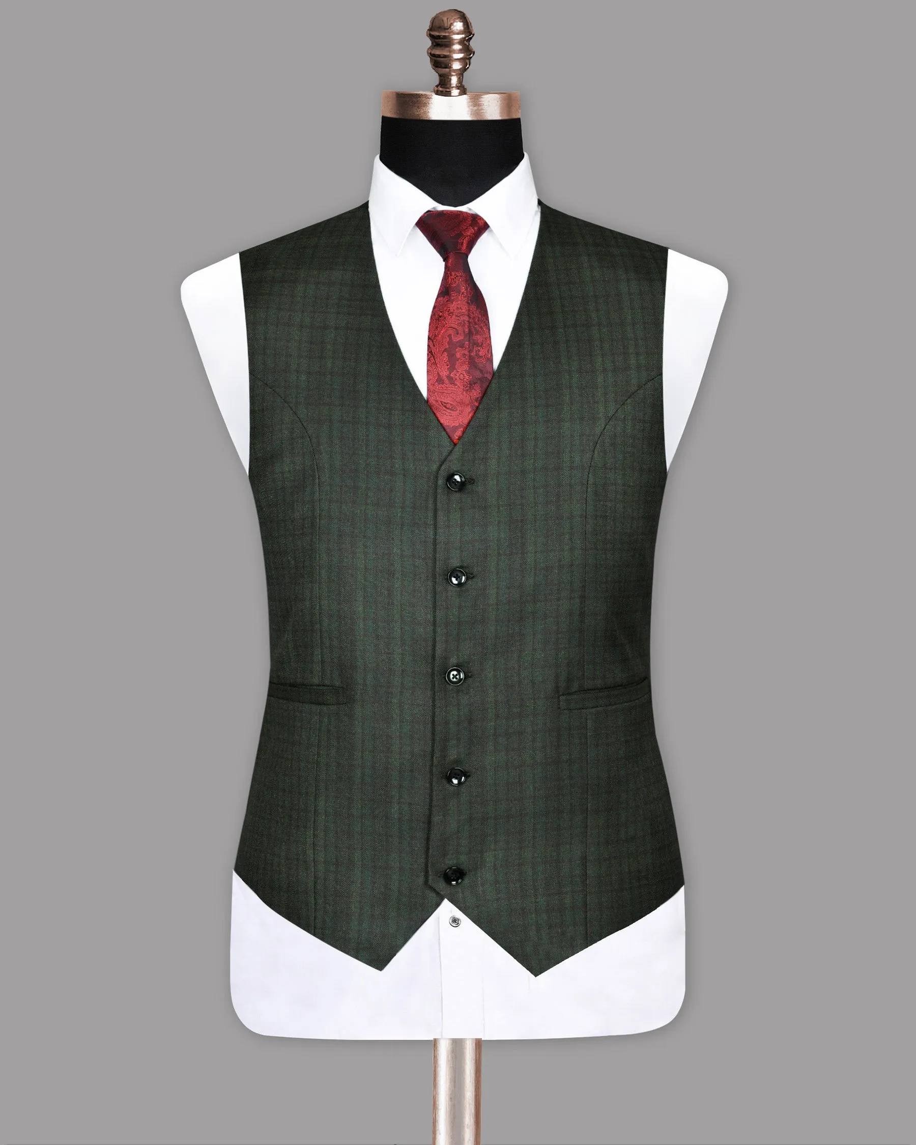 Emerald with Maroon Checked Wool Waistcoat sold by French Crown product image thumbnail 2