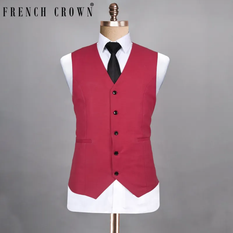 Candy Red Luxurious Linen Waistcoat sold by French Crown
