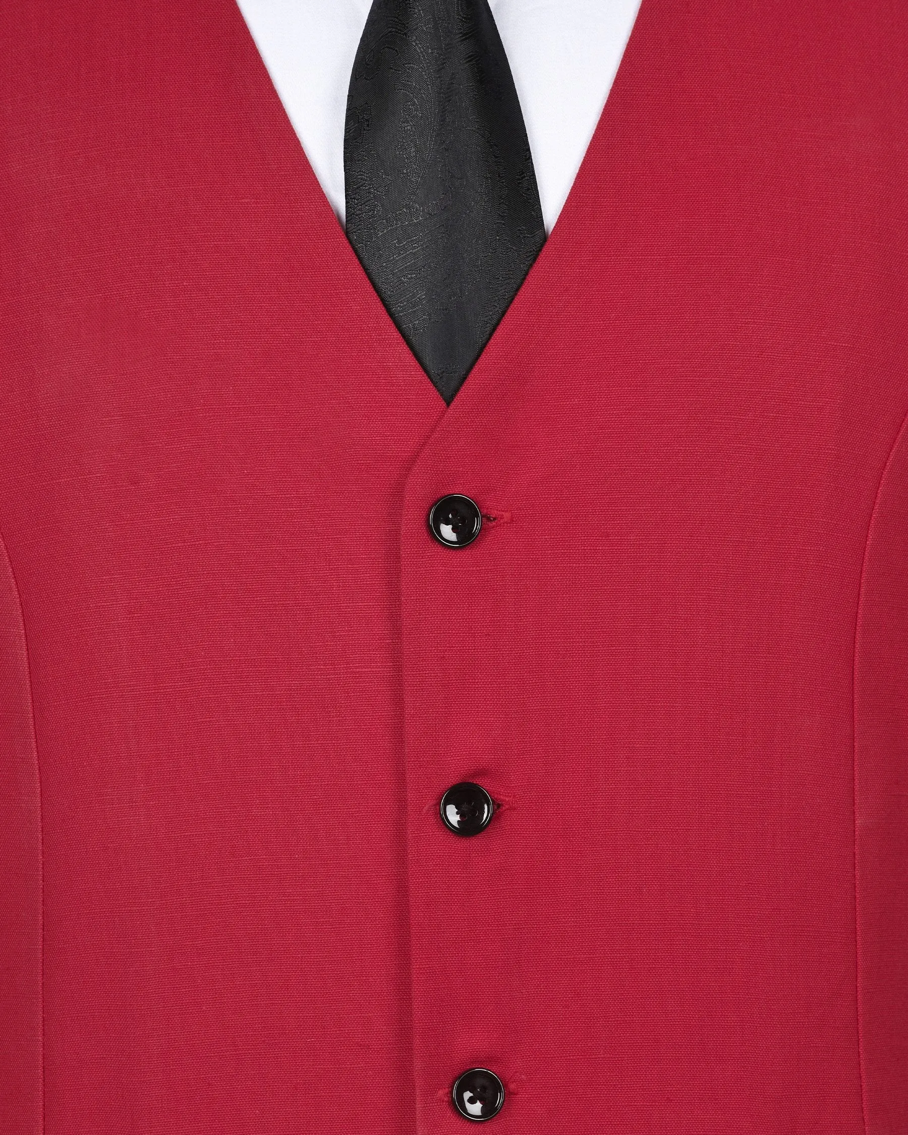 Candy Red Luxurious Linen Waistcoat sold by French Crown product image thumbnail 4