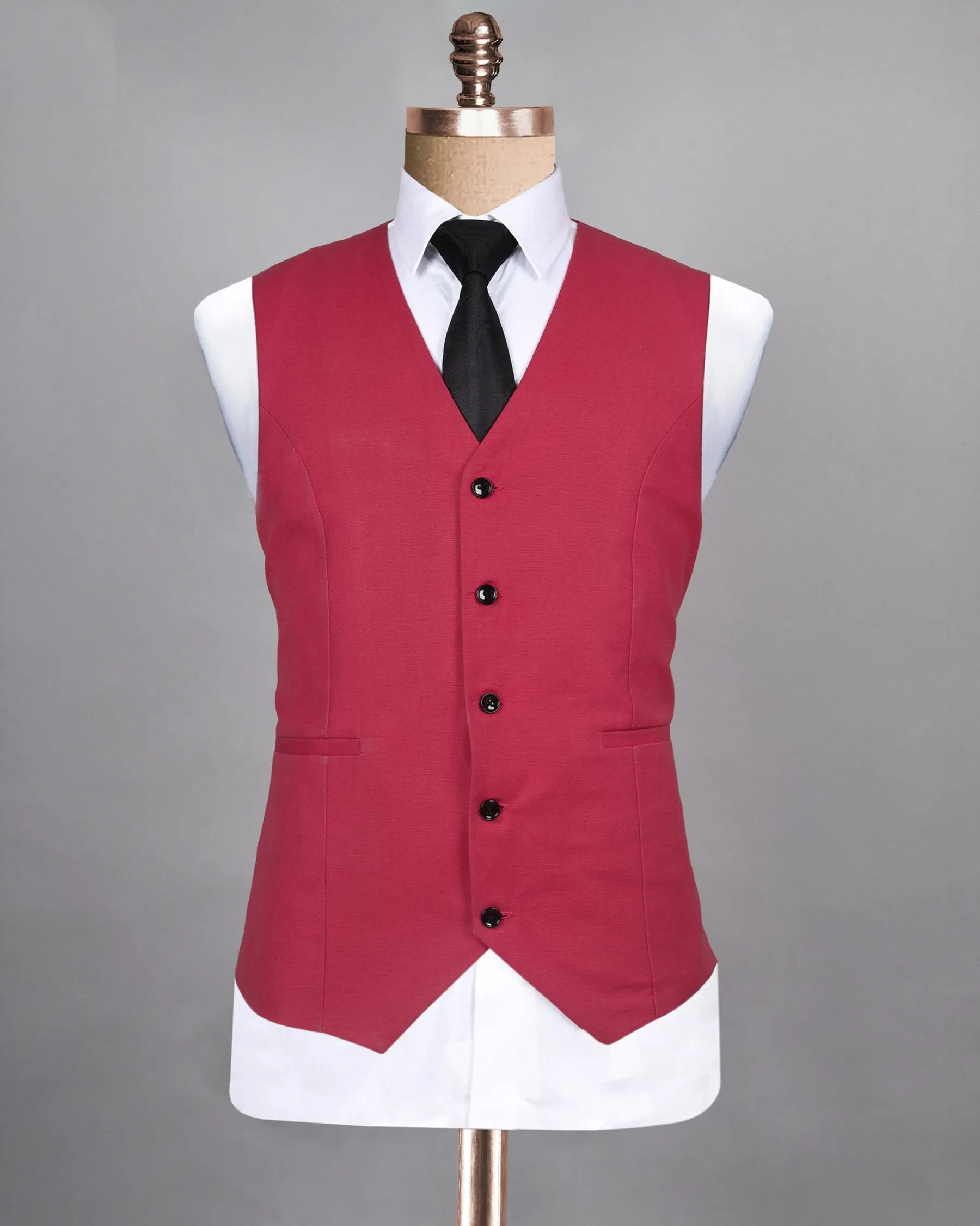 Candy Red Luxurious Linen Waistcoat sold by French Crown product image thumbnail 2