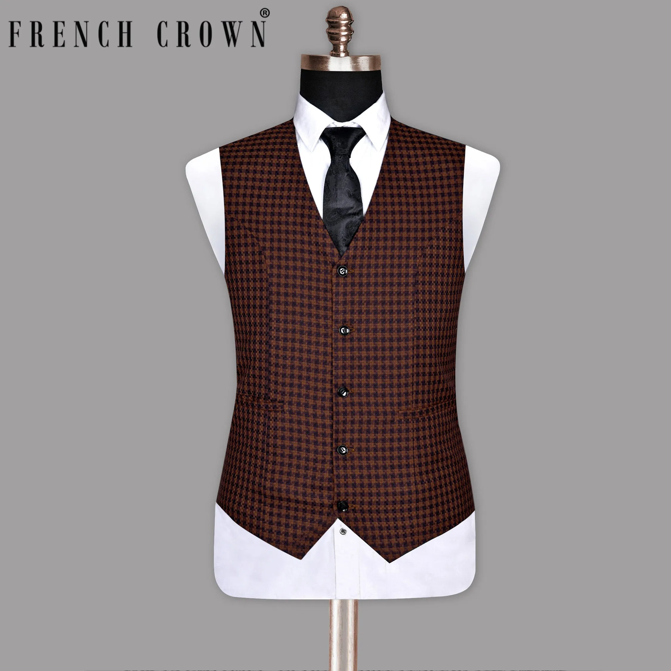 Brown with Navy Tweed Wool Waistcoat sold by French Crown