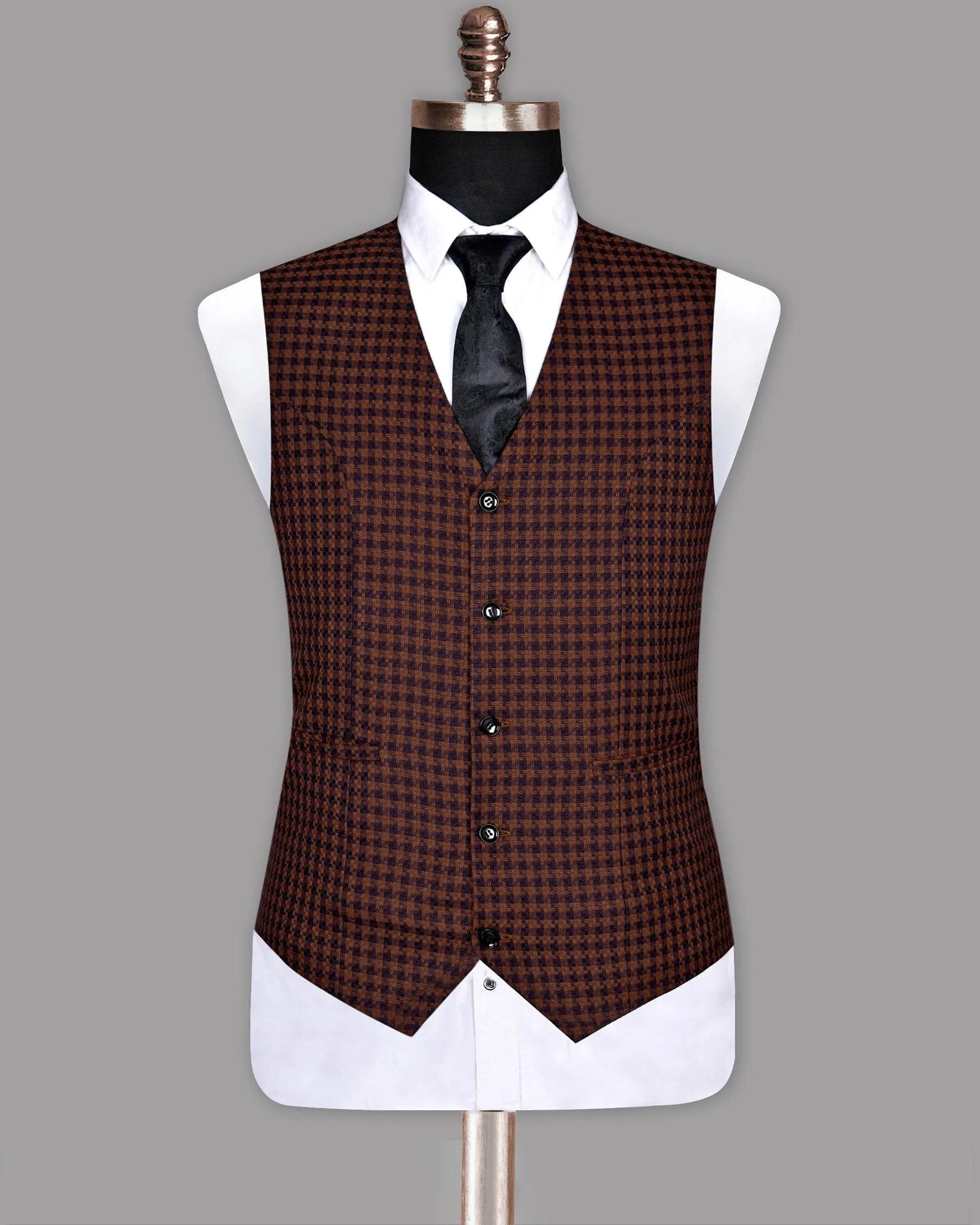 Brown with Navy Tweed Wool Waistcoat sold by French Crown product image thumbnail 2