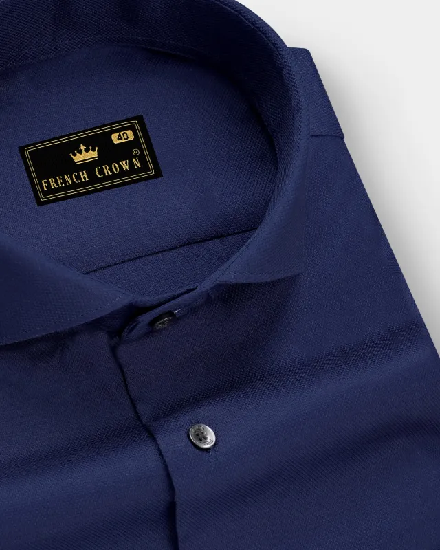 Celestial- Blue Solid Dobby Textured Premium Giza Cotton Dress Shirt sold by French Crown