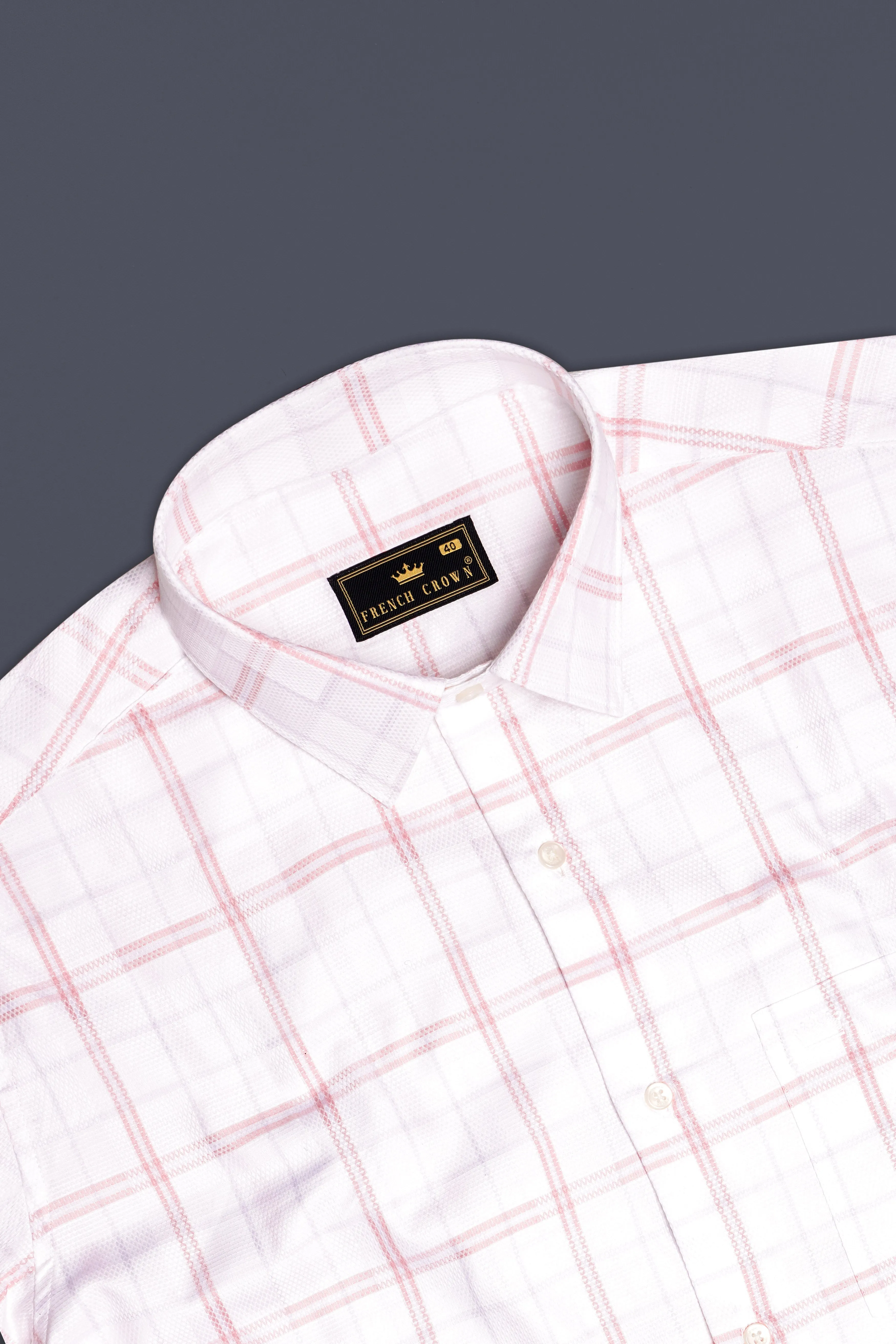 Rose-Azalea Pink And Bright White Plaid Dobby Textured Premium Giza Cotton Dress Shirt sold by French Crown product image thumbnail 5
