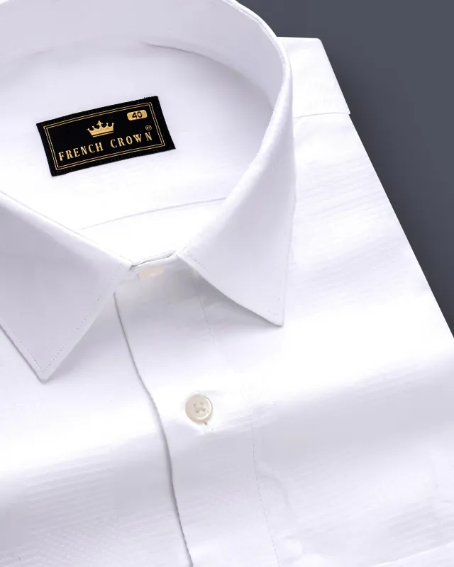 Bright White Dobby Textured Premium Giza Cotton Dress Shirt sold by French Crown