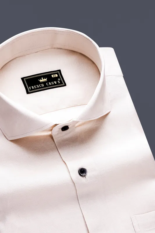 Serenity-Porcelain Cream Solid Luxurious Linen Dress Shirt sold by French Crown