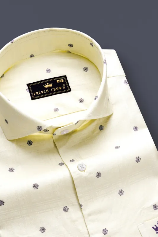 Ivory-Swizzle Cream Printed Dobby Textured Premium Giza Cotton Dress Shirt sold by French Crown