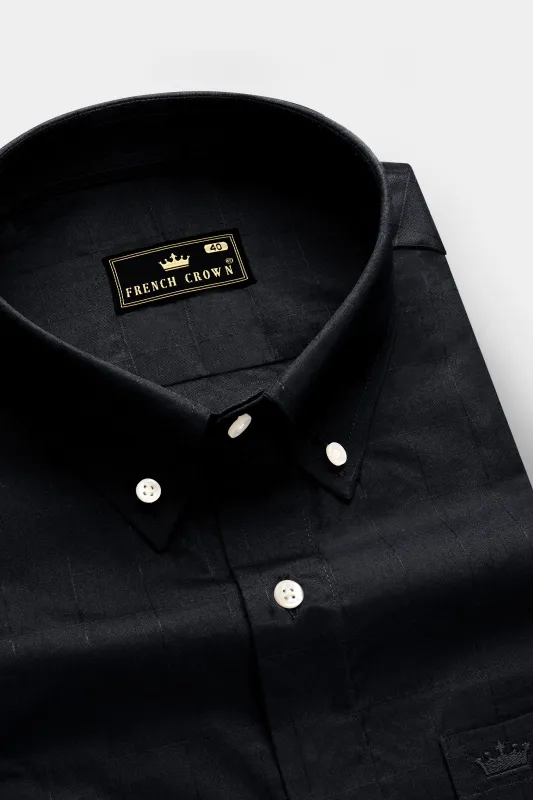 Jade Noir-Black Plaid Dobby Textured Premium Giza Cotton Dress Shirt sold by French Crown