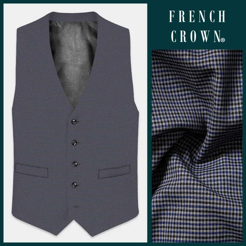 Titan-Downriver Blue And Piano Gray Gingham Checked Wool Rich Waistcoat sold by French Crown