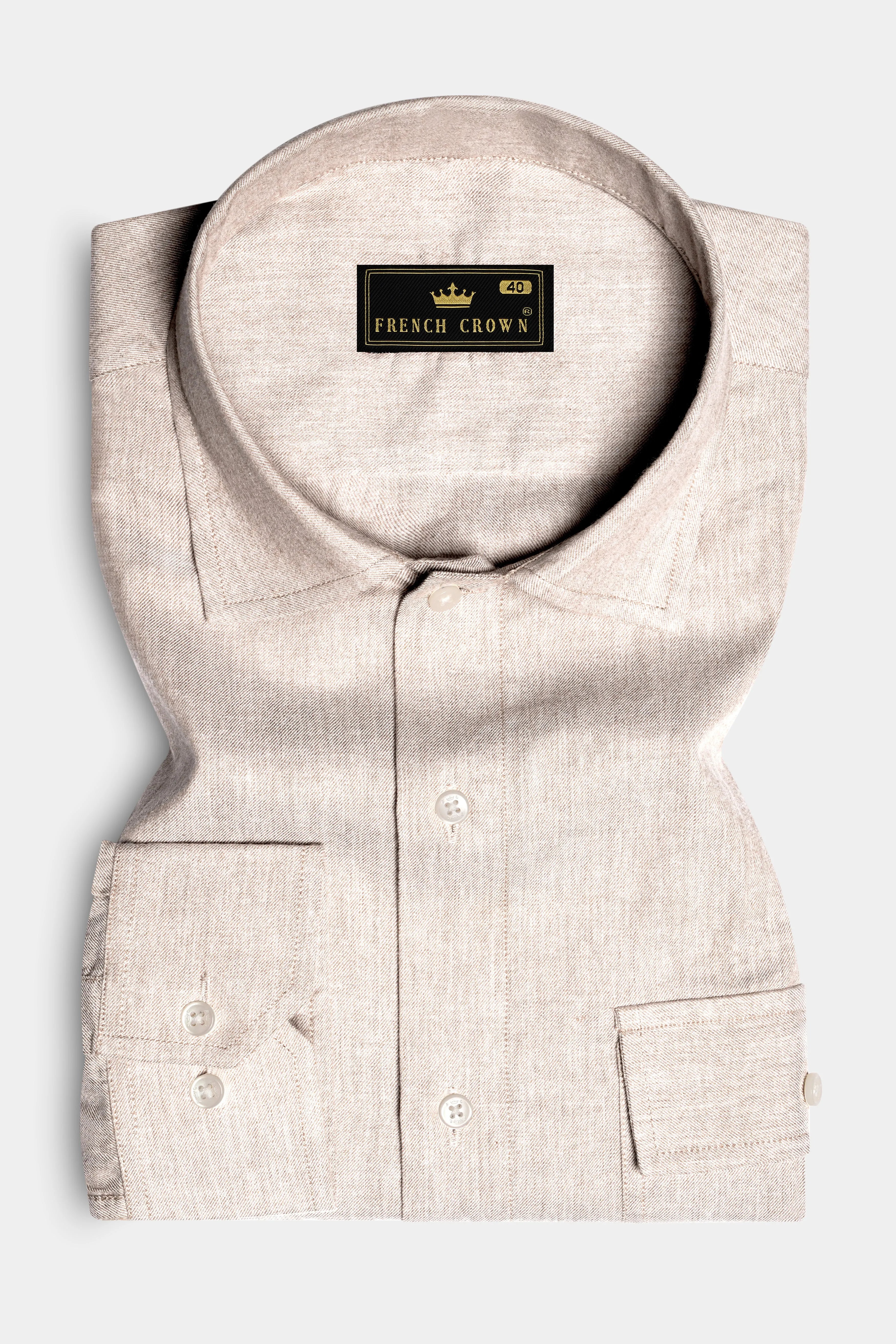 Rustic Clay-Almond Brown Textured Heavyweight Twill Designer Casual Overshirt/shacket sold by French Crown product image thumbnail 2