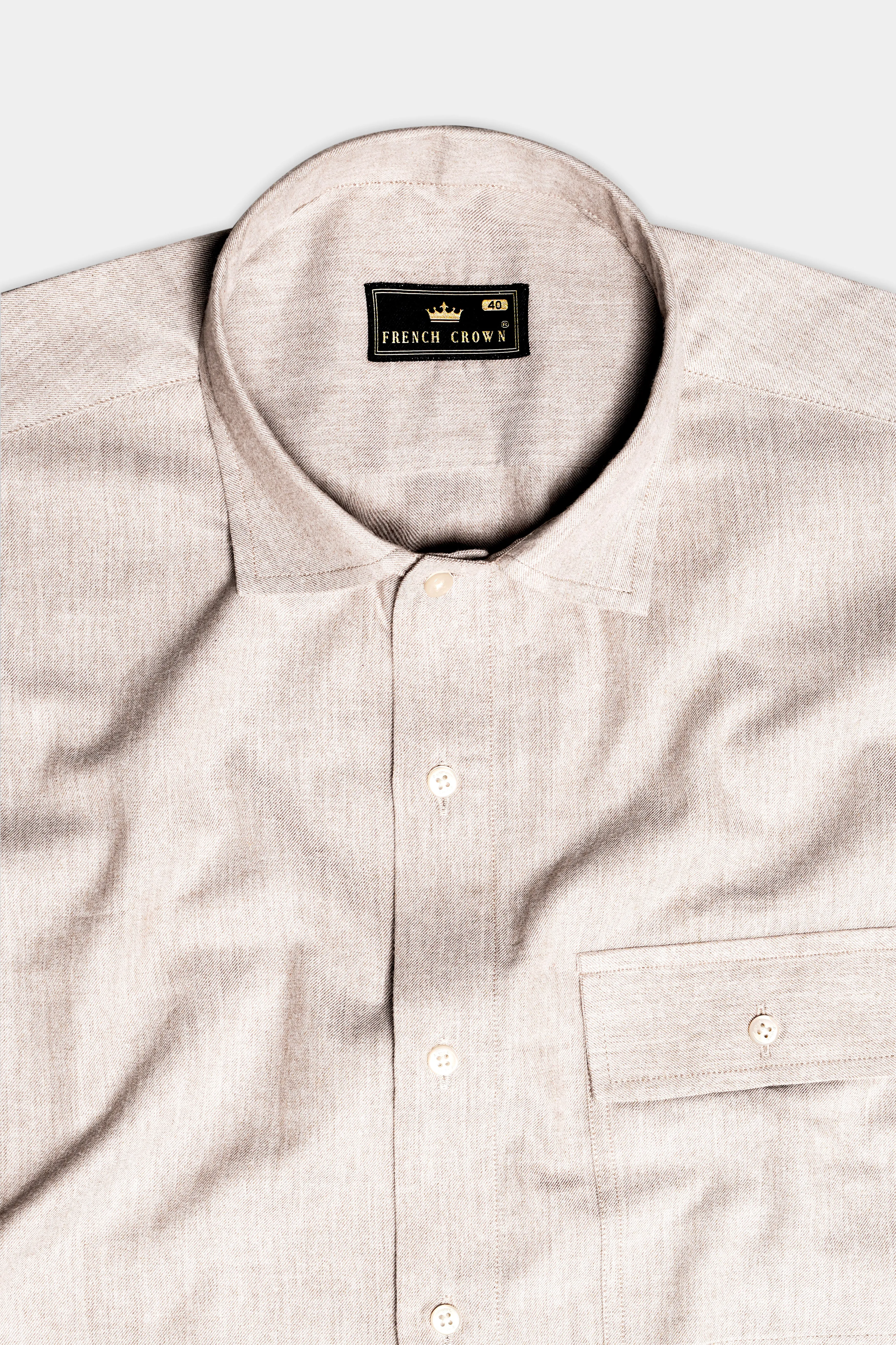 Rustic Clay-Almond Brown Textured Heavyweight Twill Designer Casual Overshirt/shacket sold by French Crown product image thumbnail 5