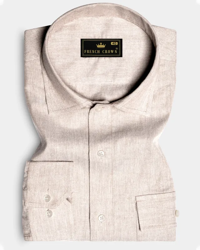 Rustic Clay-Almond Brown Textured Heavyweight Twill Designer Casual Overshirt/shacket sold by French Crown