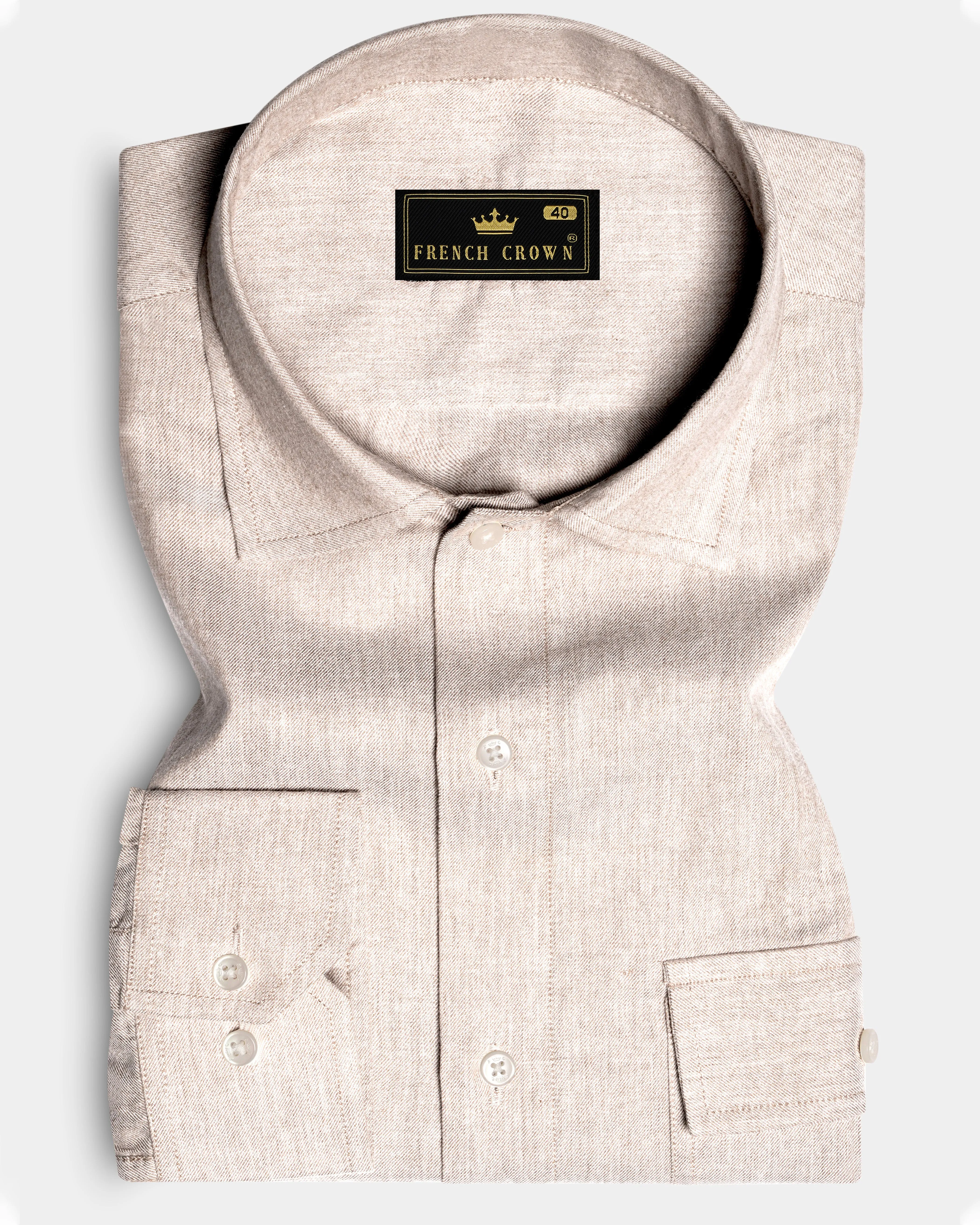 Rustic Clay-Almond Brown Textured Heavyweight Twill Designer Casual Overshirt/shacket sold by French Crown