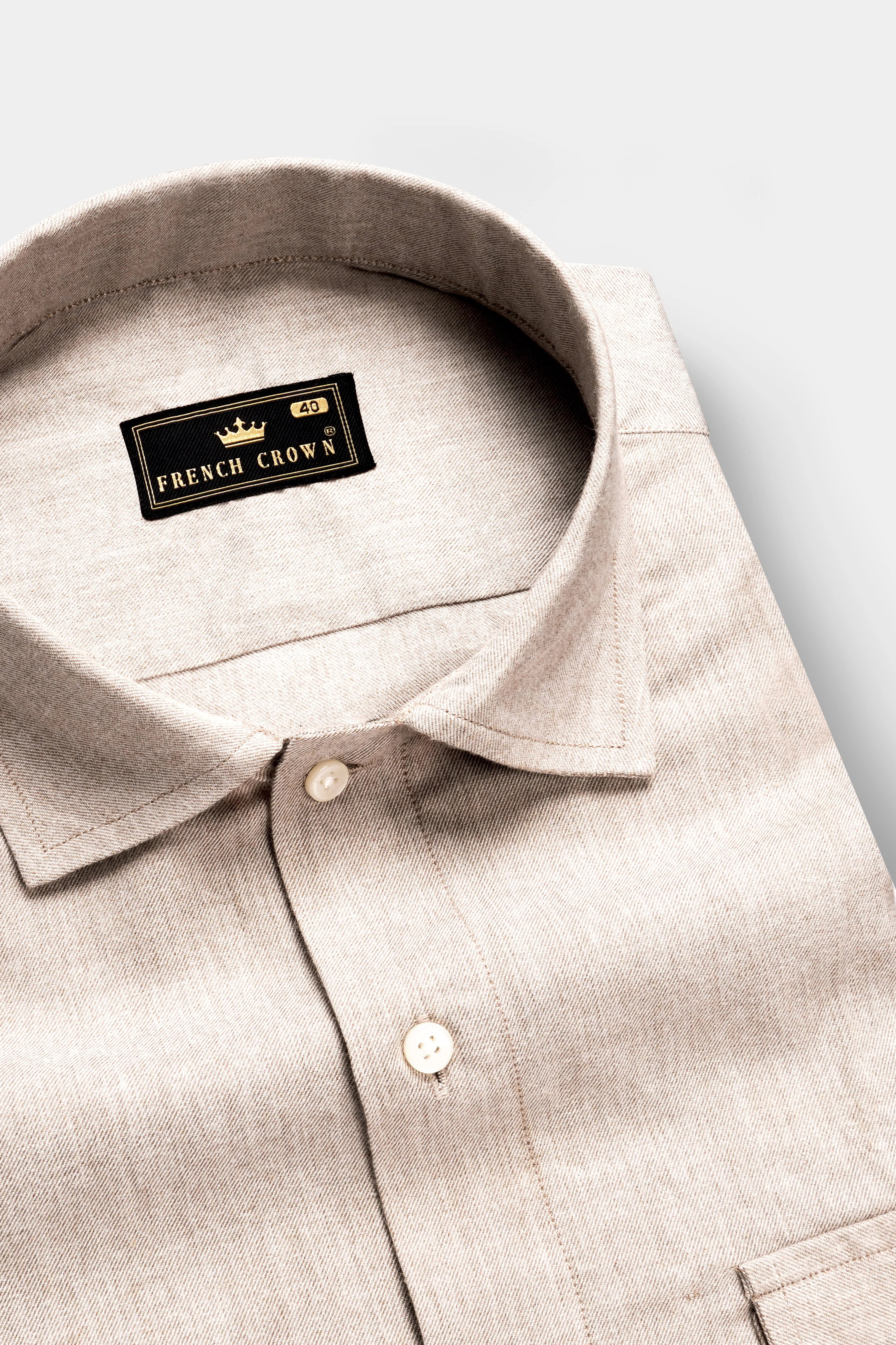 Rustic Clay-Almond Brown Textured Heavyweight Twill Designer Casual Overshirt/shacket sold by French Crown product image thumbnail 4